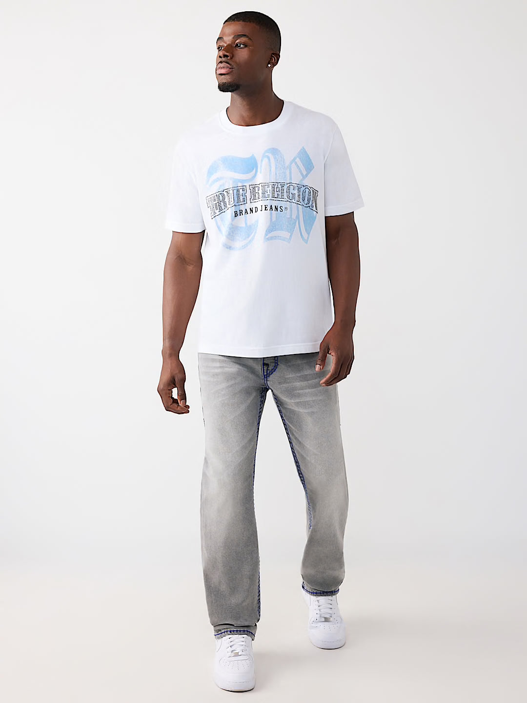 Men's True Religion Rhinestone Logo Tee White