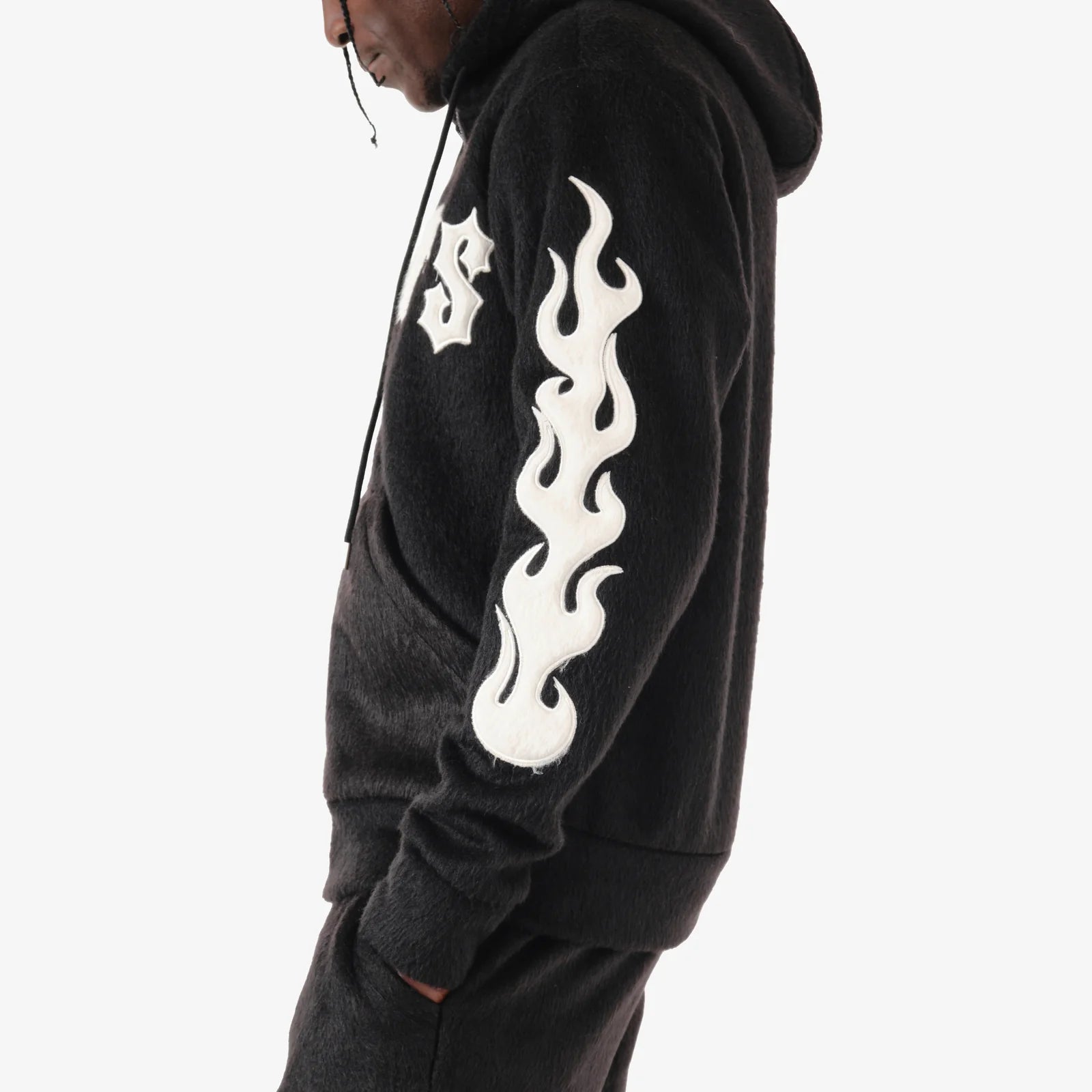 Men's Copper Rivet Saints Mohair Hoodie Black