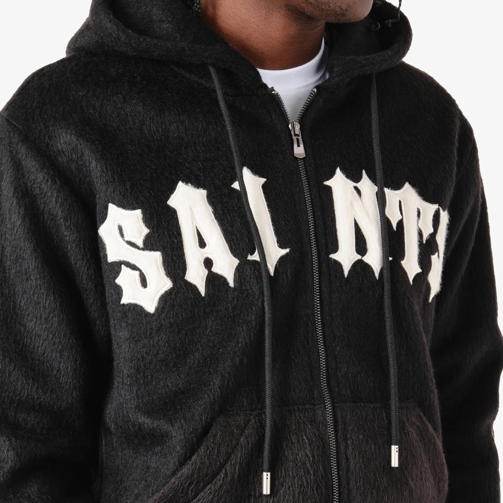 Men's Copper Rivet Saints Mohair Hoodie Black