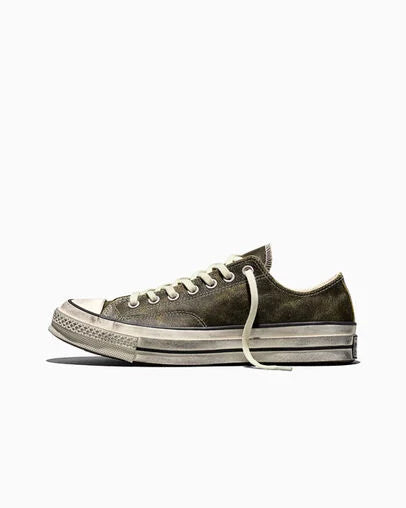 Men's Converse Chuck 70 Burnished Leather Shoes Moss Sauce