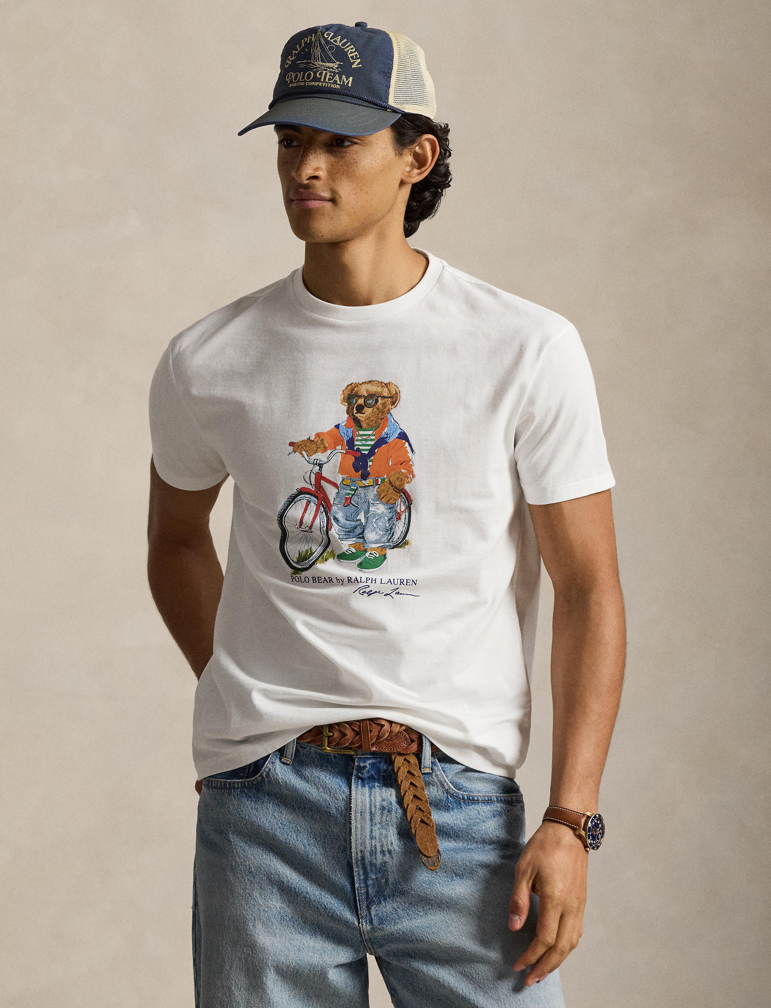 Men's Polo Ralph Lauren Classic Fit Polo Summer Bear Jersey T-Shirt White