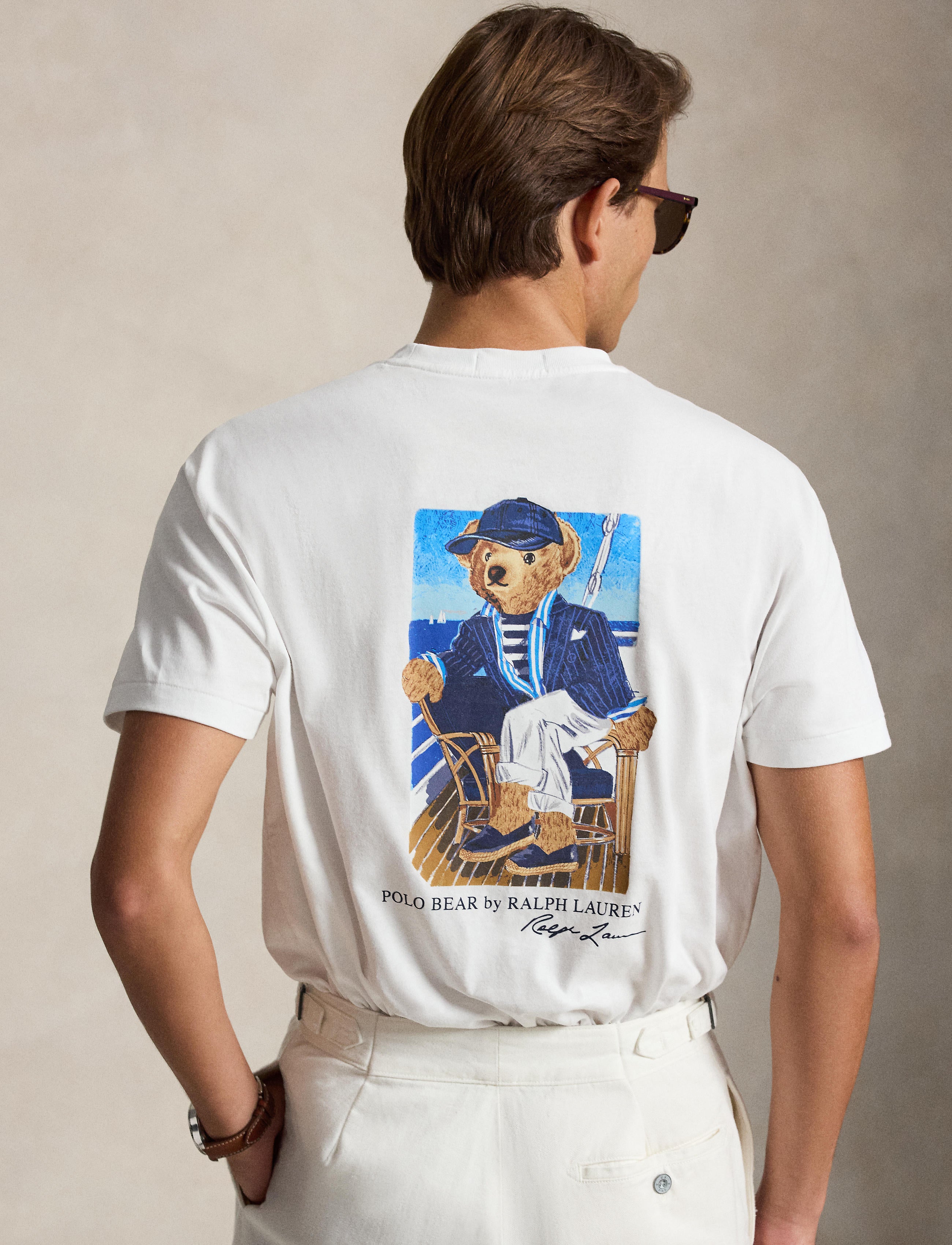 Men's Polo Ralph Lauren Newport Bear Graphic Pocket T-Shirt White
