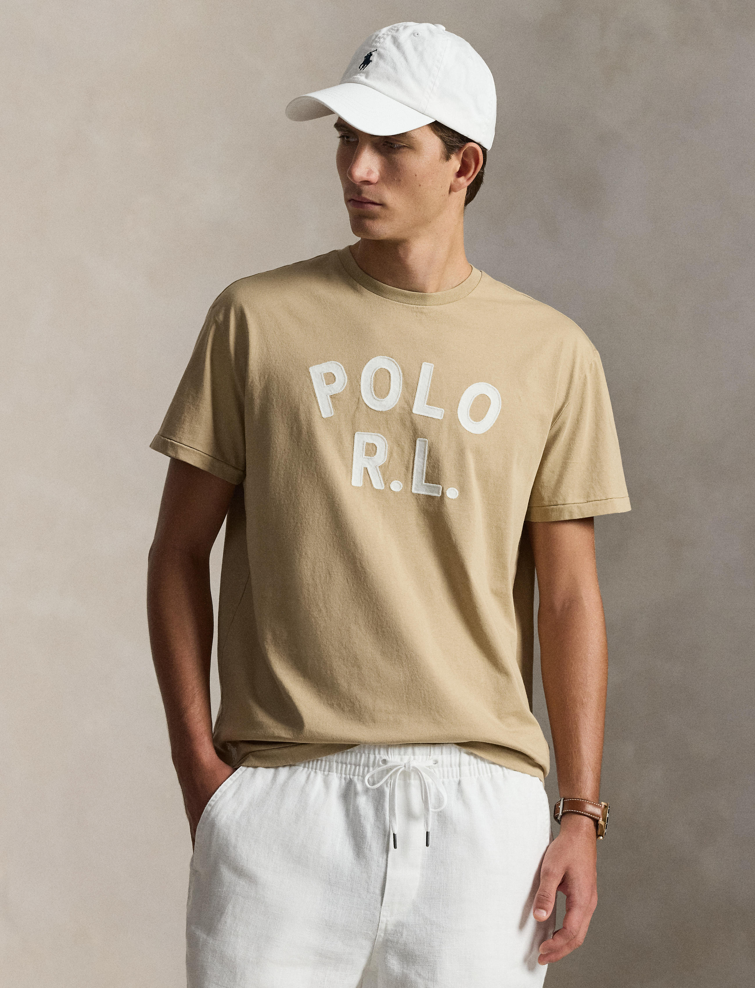 Men's Polo Ralph Lauren Classic Fit Logo Jersey T-Shirt Vintage Khaki
