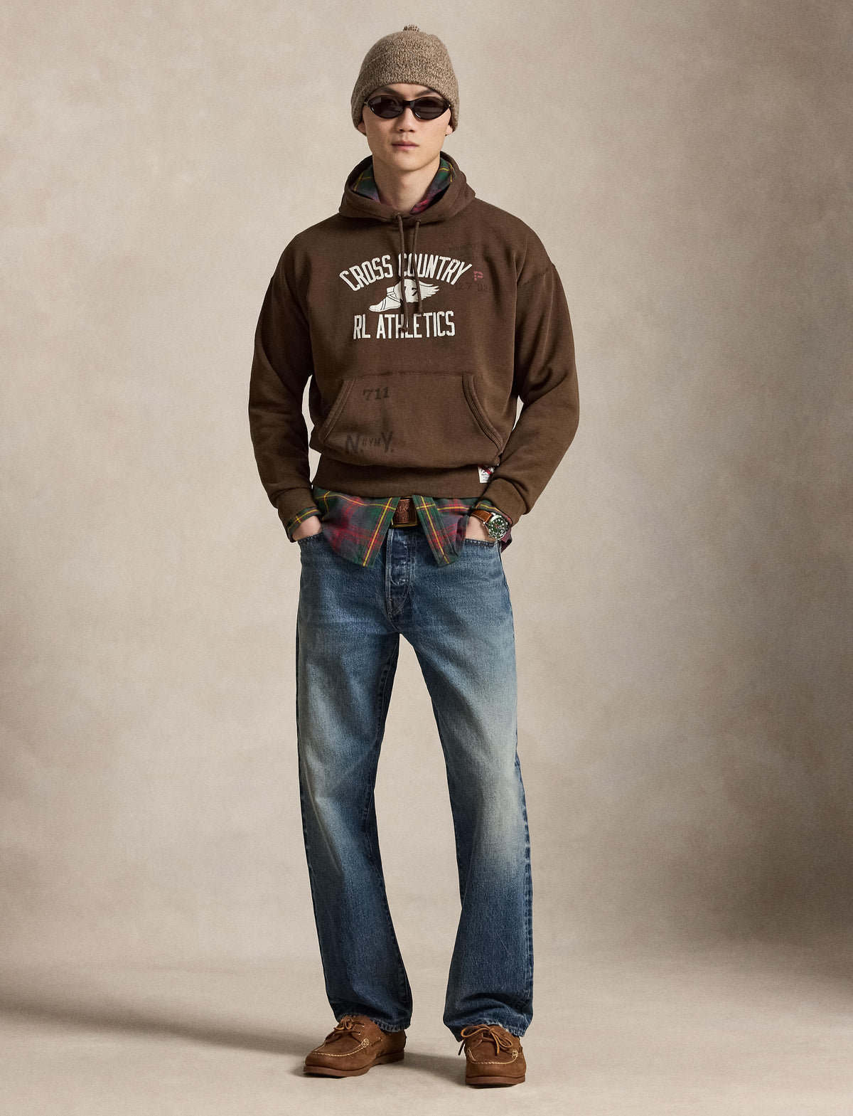 Men's Polo Ralph Lauren Vintage Fit Fleece Graphic Hoodie Court Brown