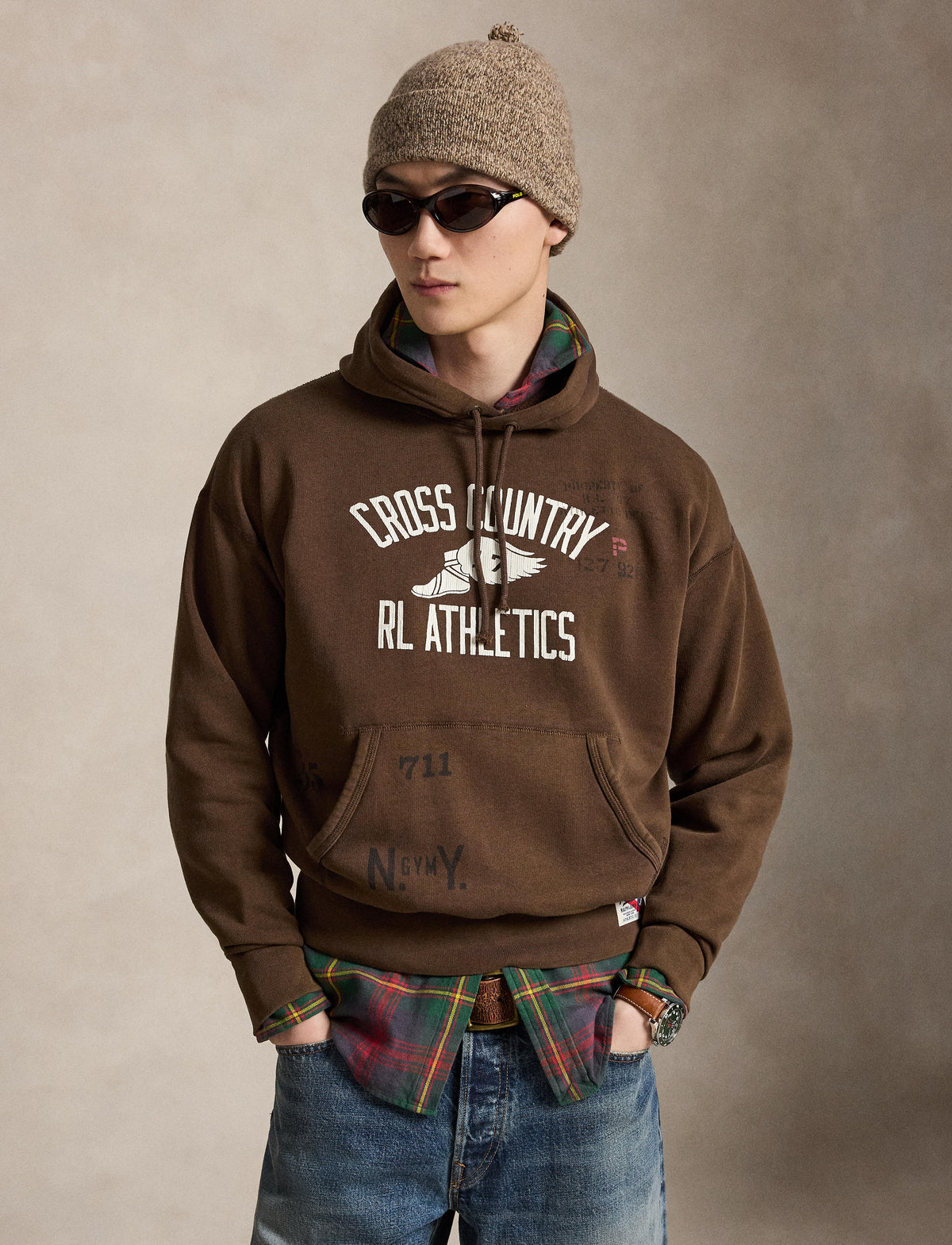Men's Polo Ralph Lauren Vintage Fit Fleece Graphic Hoodie Court Brown
