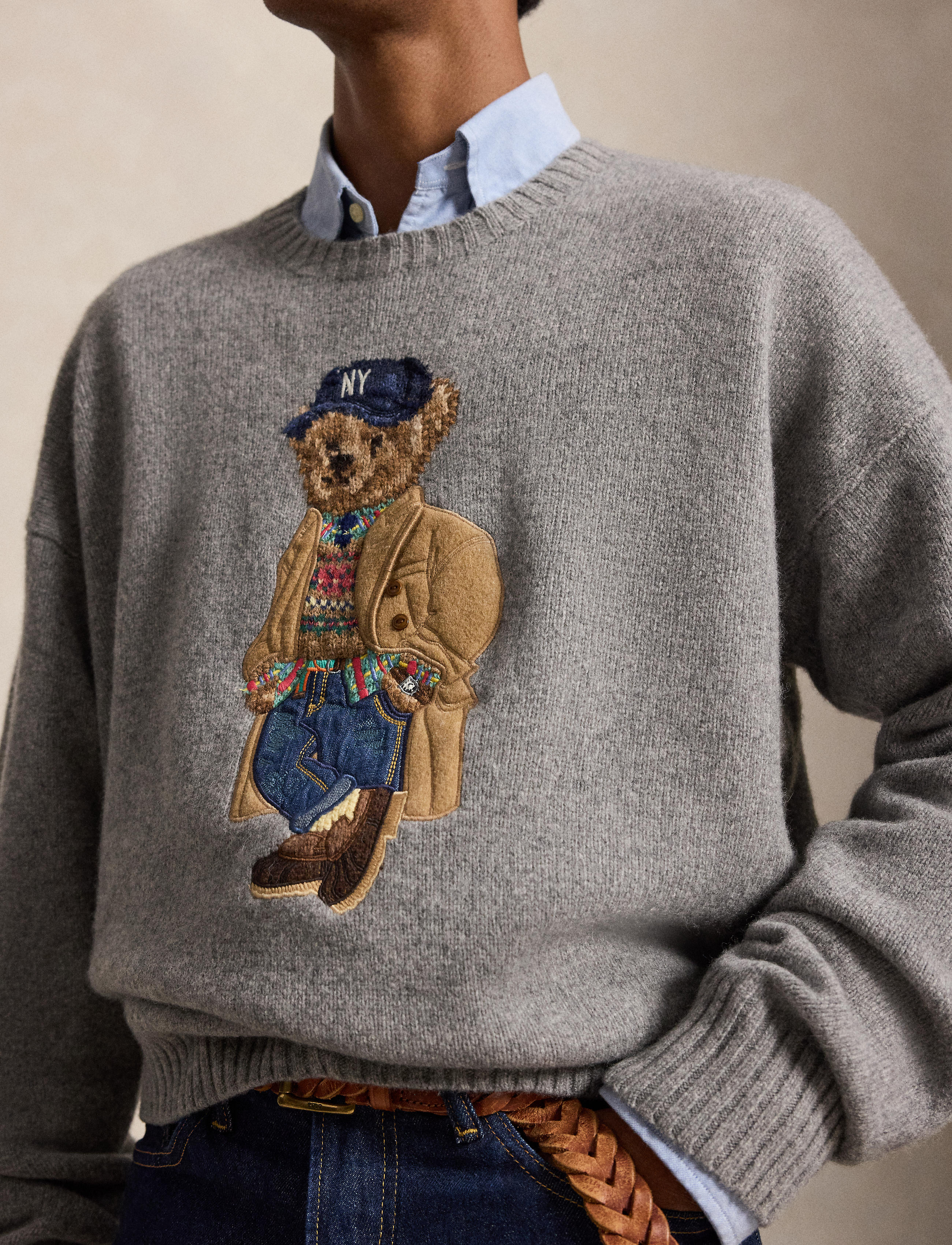 Men's Polo Ralph Lauren Heritage Bear Wool Blend Sweater Grey