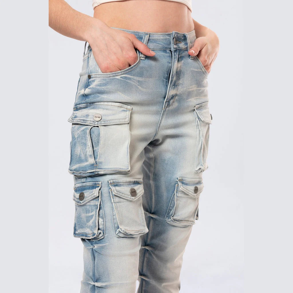 Women's Smoke Rise High Rise Stacked Cargo Jeans Santorini Blue