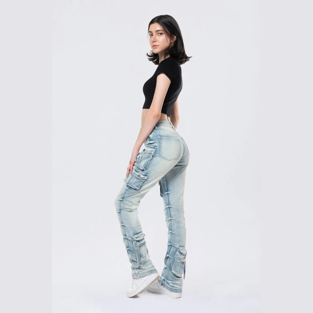 Women's Smoke Rise High Rise Stacked Cargo Jeans Santorini Blue