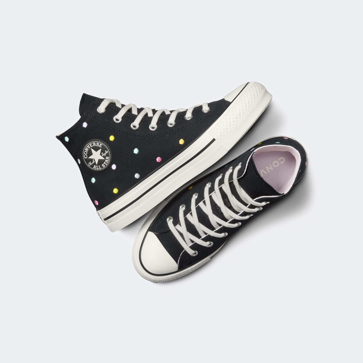 Big Kid Converse Chuck Taylor All Star Embroidered Polka Dots Platform Shoes