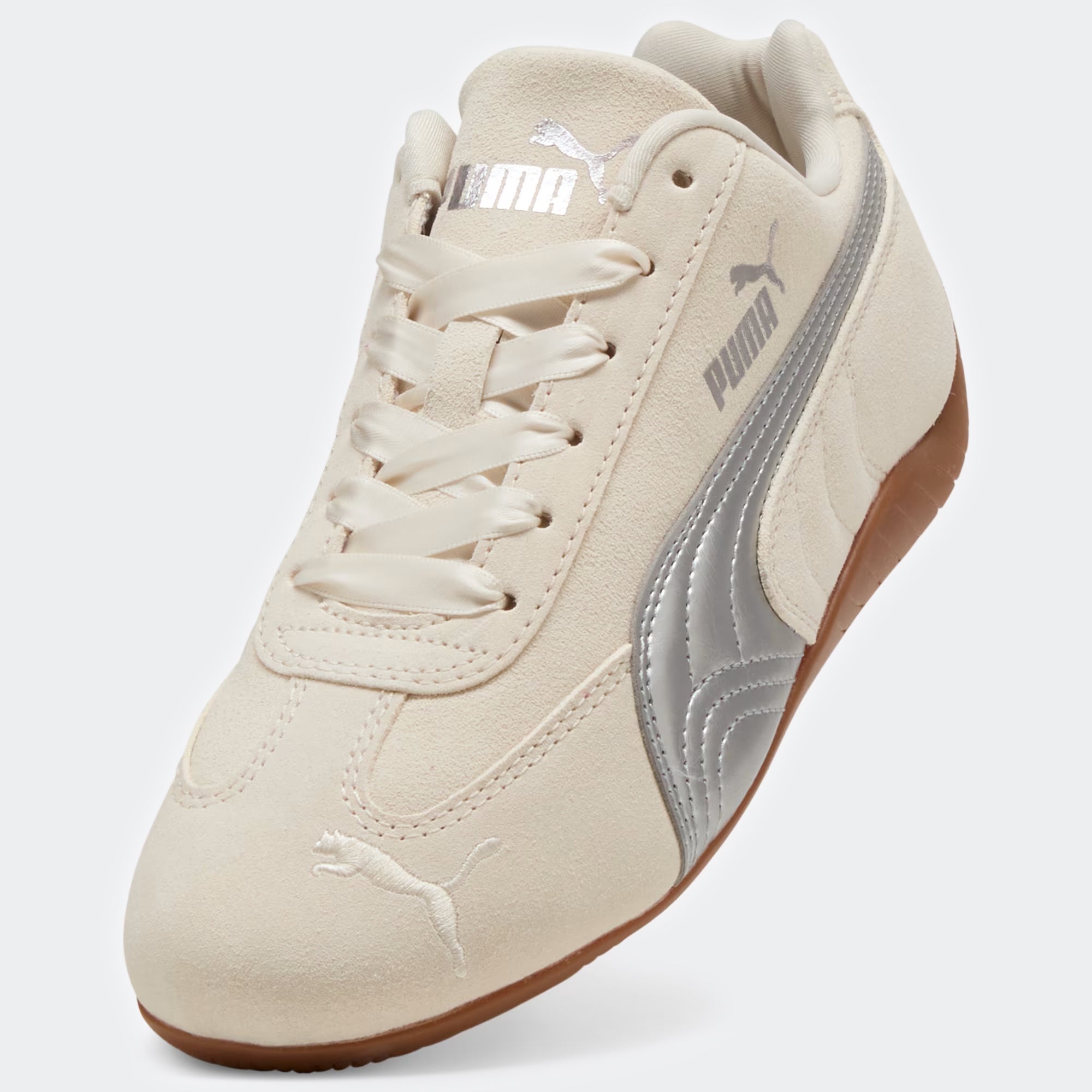 Big Kids PUMA Speedcat Metallic Easy On Sneakers Alpine White / PUMA Silver