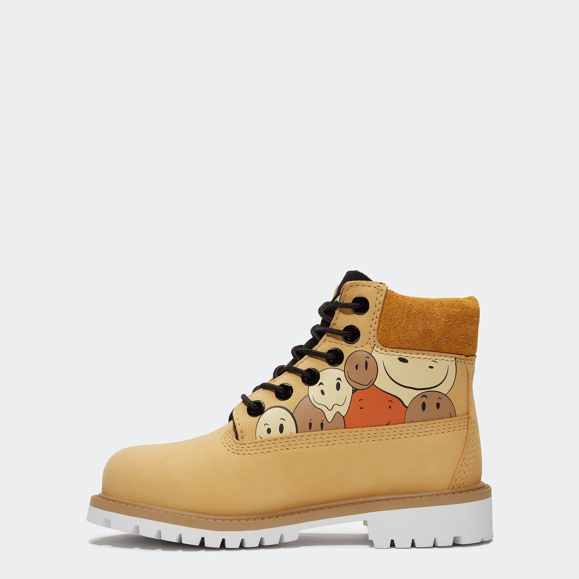 Big Kid Timberland Premium 6-Inch Waterproof Boots Wheat Happy Face Print