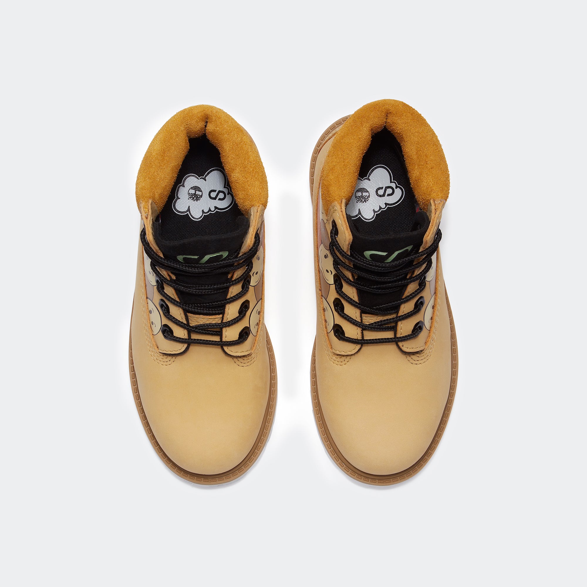 Big Kid Timberland Premium 6-Inch Waterproof Boots Wheat Happy Face Print