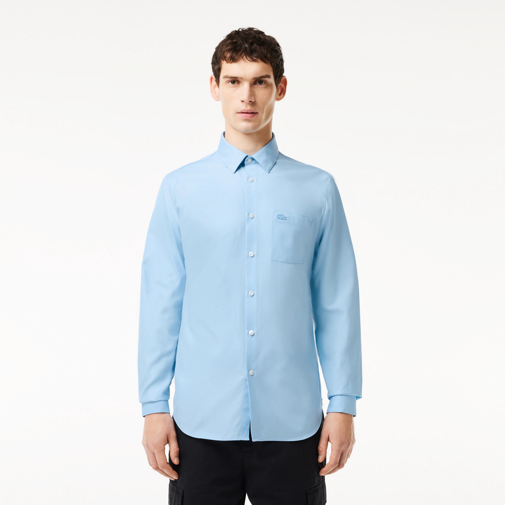 Men's Lacoste Regular Fit Cotton Button Down Shirt Pastel Blue
