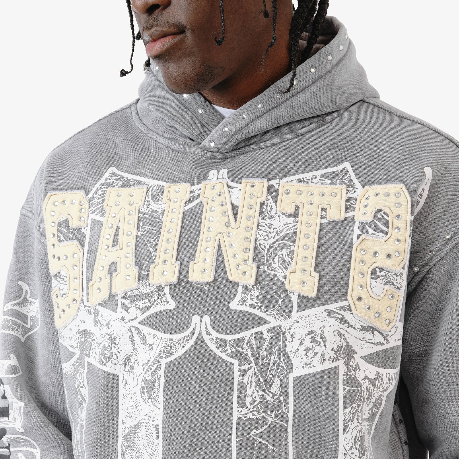 Men's Copper Saint Hoodie Rhinestones Gray