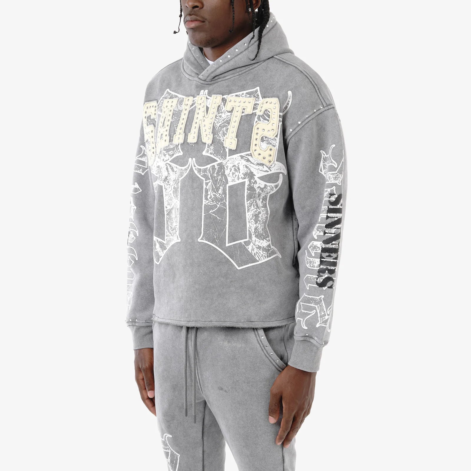 Men's Copper Saint Hoodie Rhinestones Gray