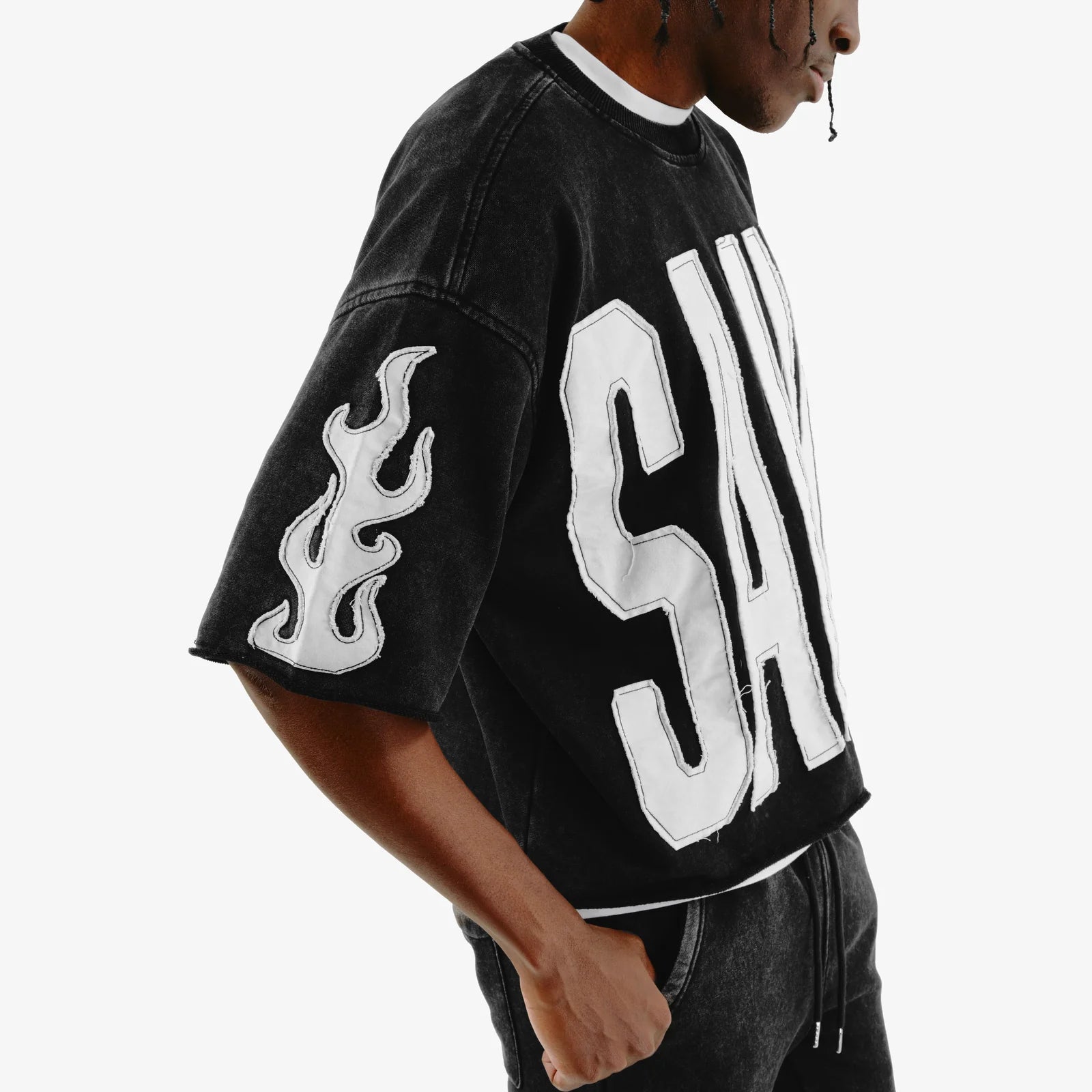 Men's Copper Rivet Cropped Saint Short Sleeve T-Shirt Black
