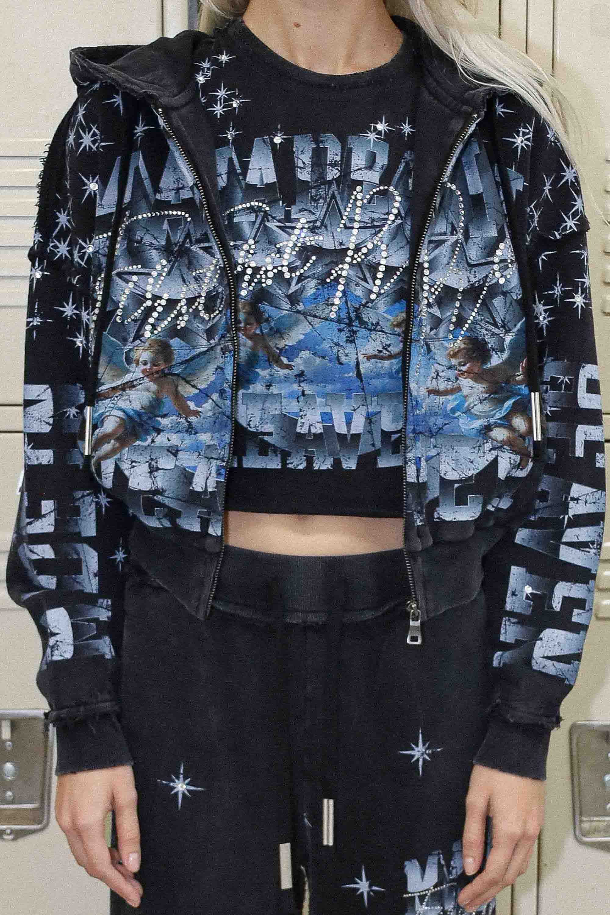 Women's First Row Made in Heaven Stardust Zip Up Hoodie Black