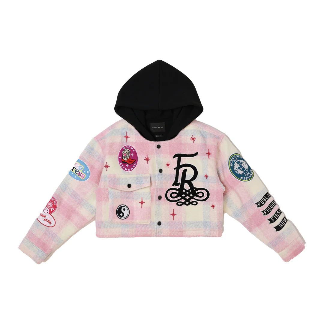 Women's First Row Better Days Crop Wool Hood Plaid Shacket Pink