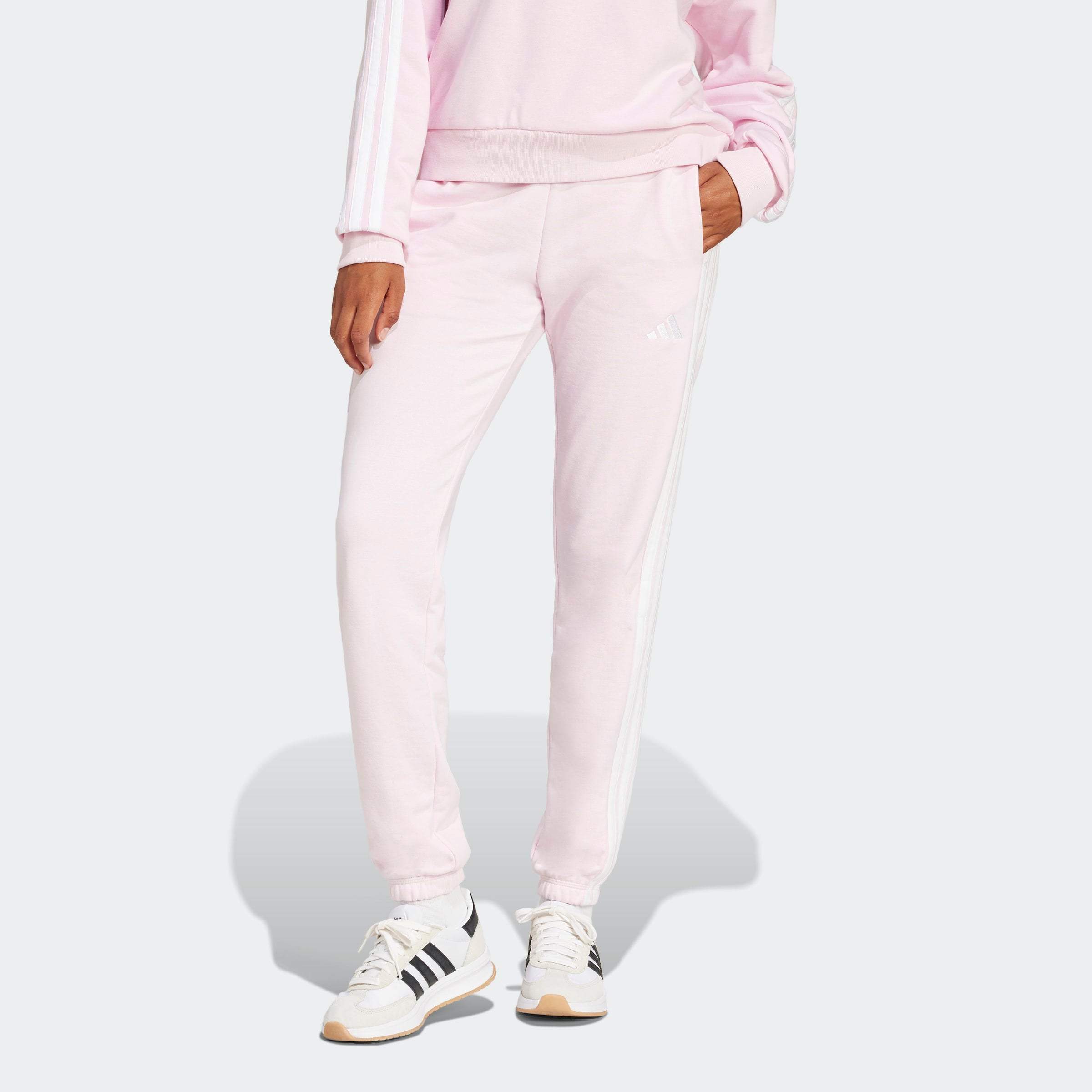 Women's adidas Sportswear Essentials 3-Stripes French Terry Cuffed Pants Clear Pink
