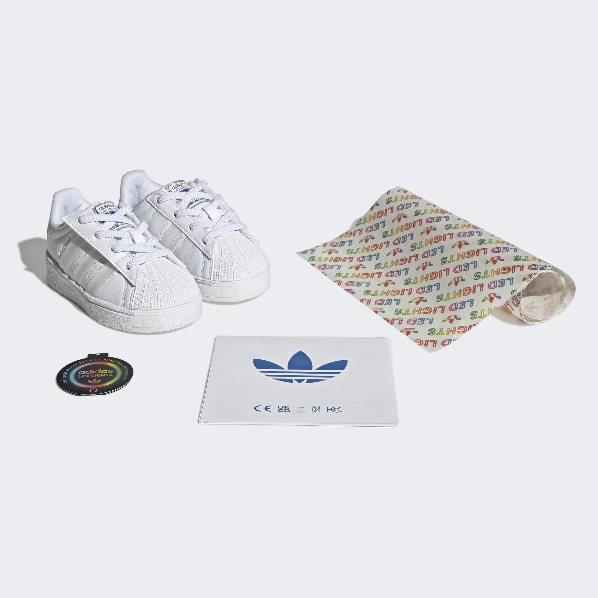 Toddlers adidas Originals Superstar LED Lights Comfort Closure Elastic Lace Shoes Cloud White