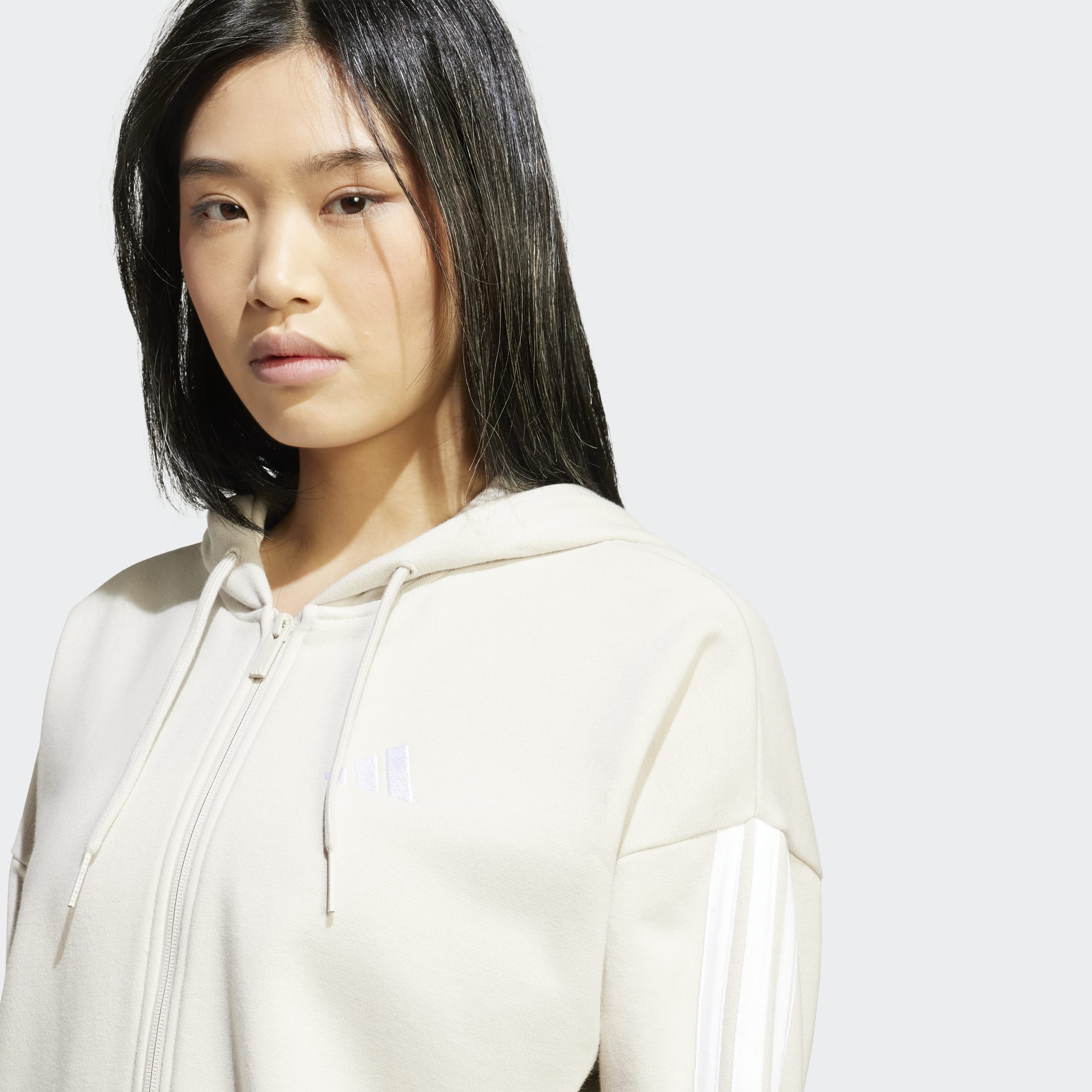 Women's adidas Sportswear Essentials 3-Stripes French Terry Full-Zip Hoodie Wonder Alumina / White