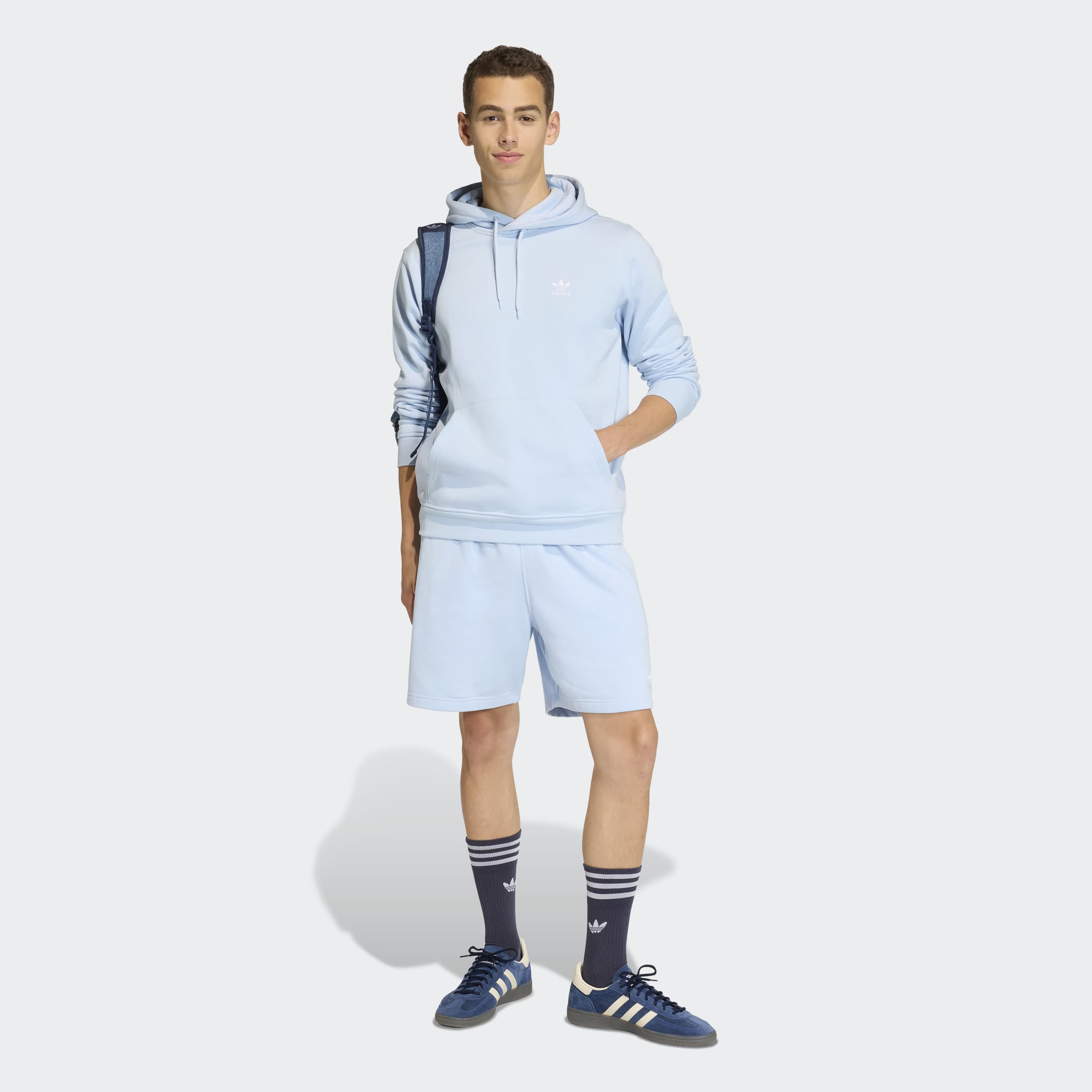 Men's adidas Originals Trefoil Essentials 7 Inch Fleece Shorts Crystal Sky