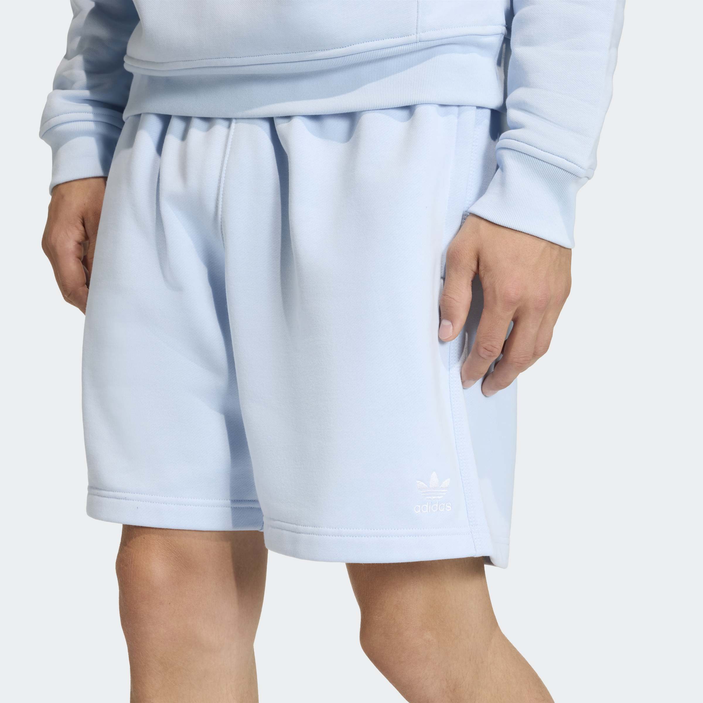 Men's adidas Originals Trefoil Essentials 7 Inch Fleece Shorts Crystal Sky