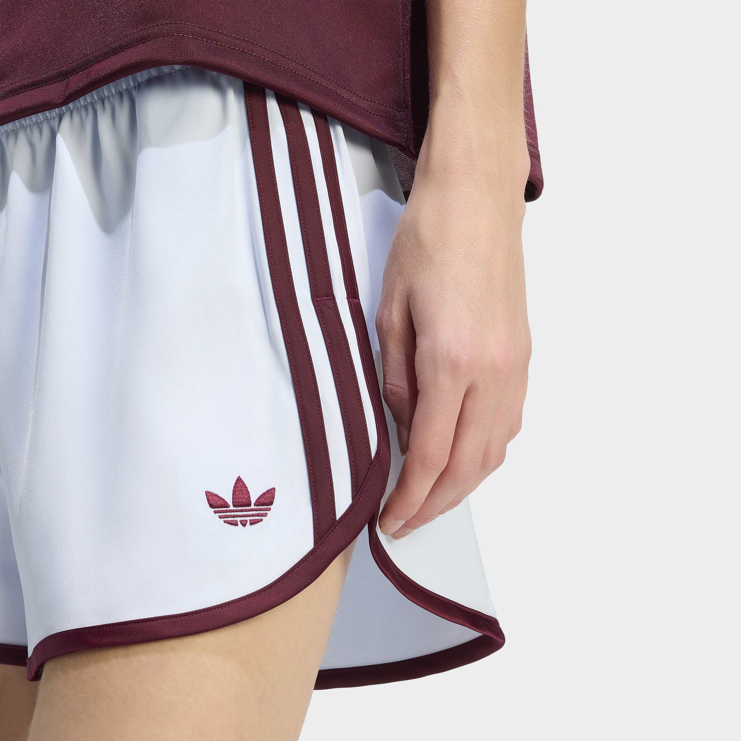 Women's adidas Originals 3-Stripes Sprinter Shorts Crystal Sky / Maroon