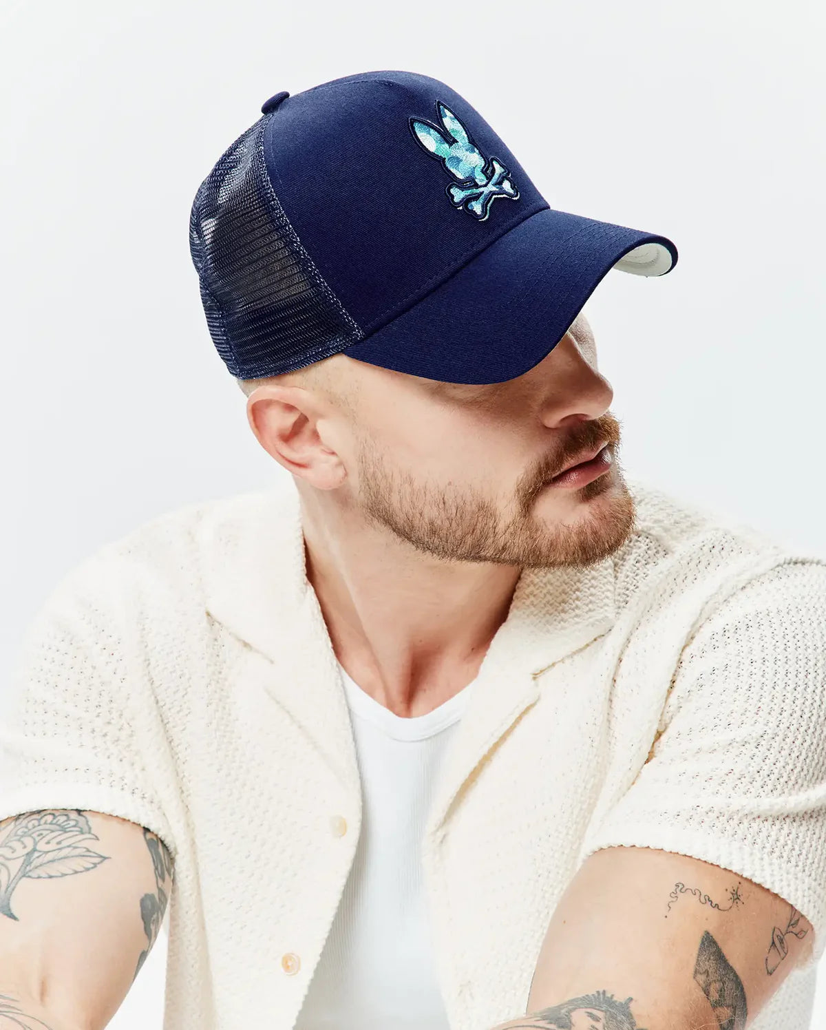 Men's Psycho Bunny Ethan Trucker Cap Evening Blue