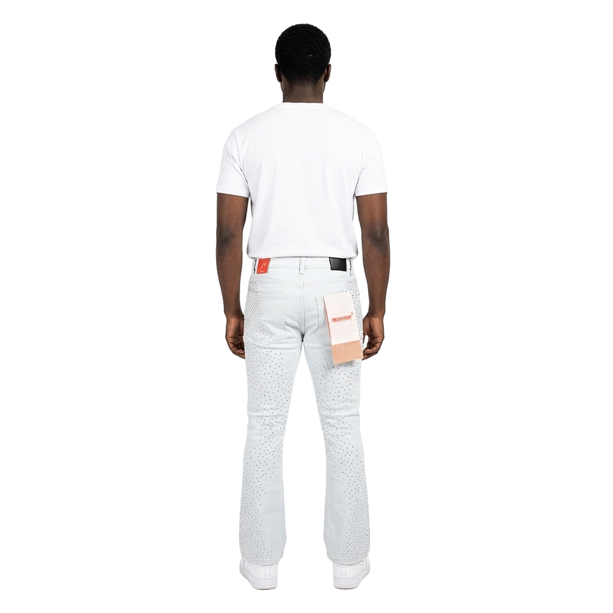 Men's TWO MILL TWENTY Flare Leg Rhinestone Jeans White
