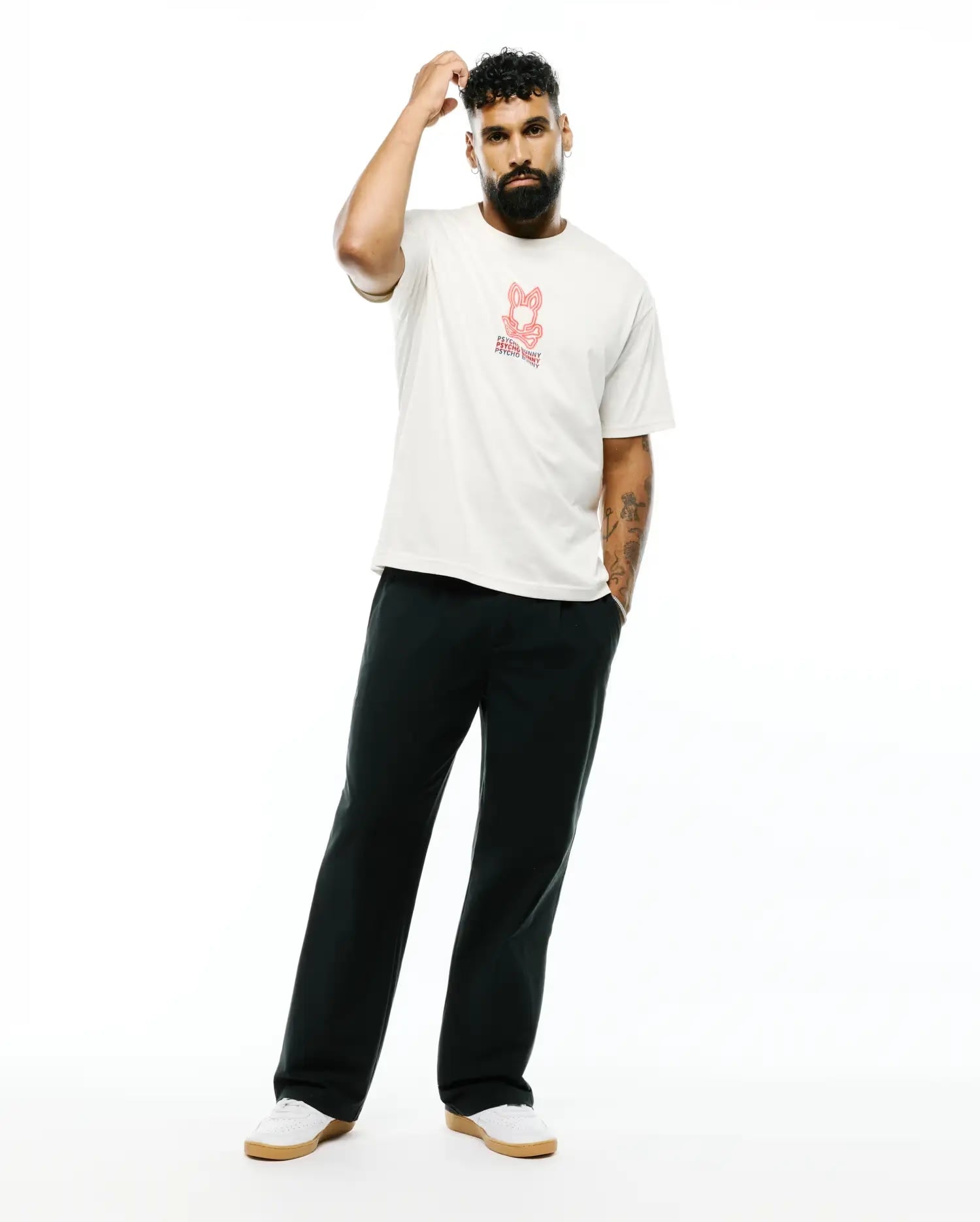 Men's Psycho Bunny Alex Pima Cotton Back Graphic Tee Ecru