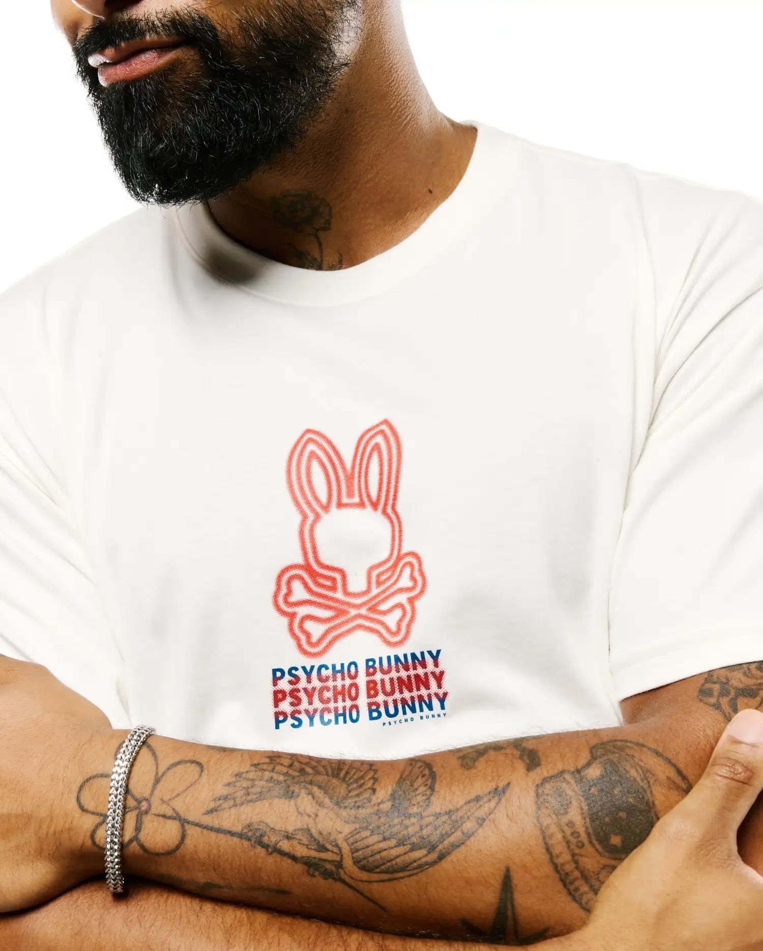 Men's Psycho Bunny Alex Pima Cotton Back Graphic Tee Ecru