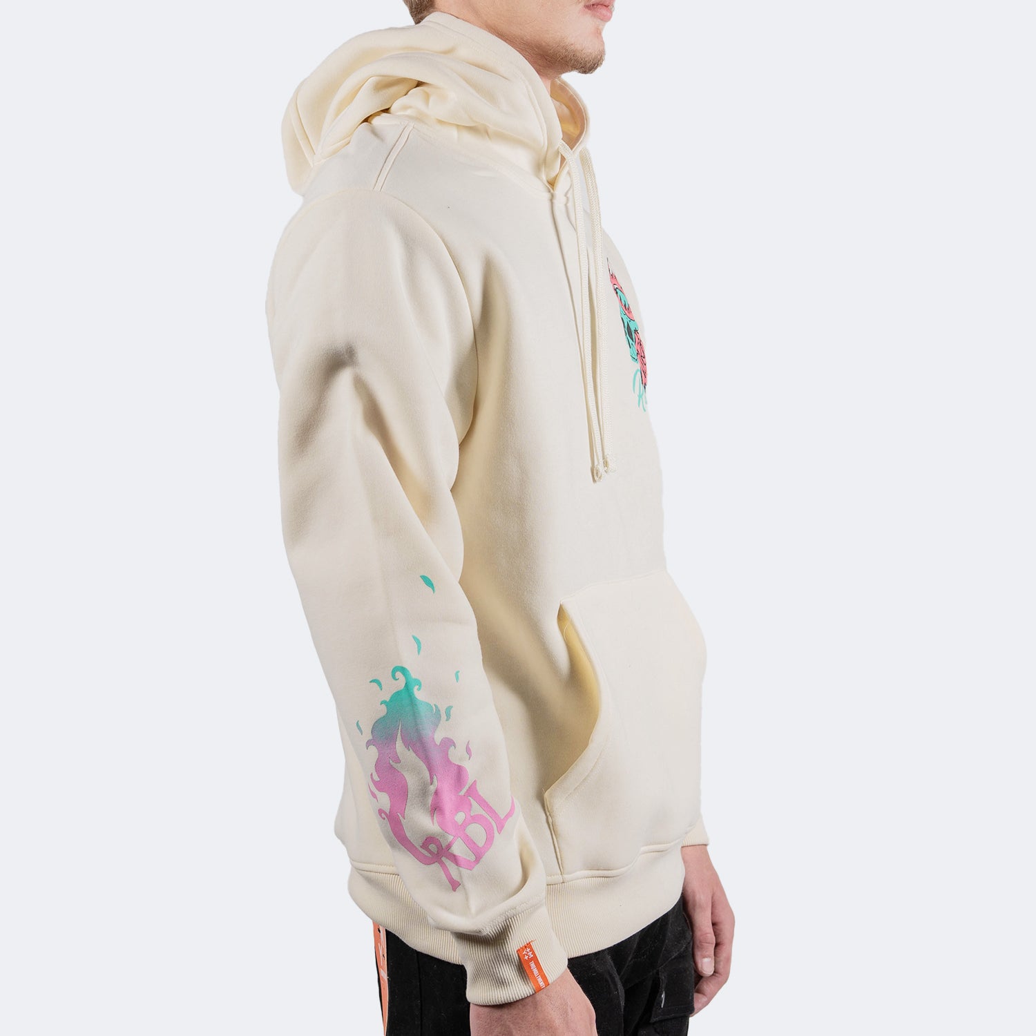 Men's TWO MILL TWENTY Flaming Skull Rose Hoodie Cream