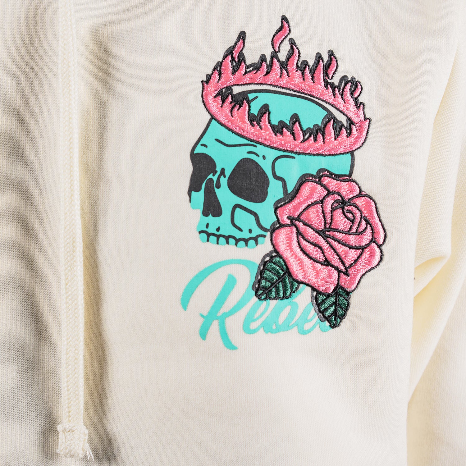 Men's TWO MILL TWENTY Flaming Skull Rose Hoodie Cream