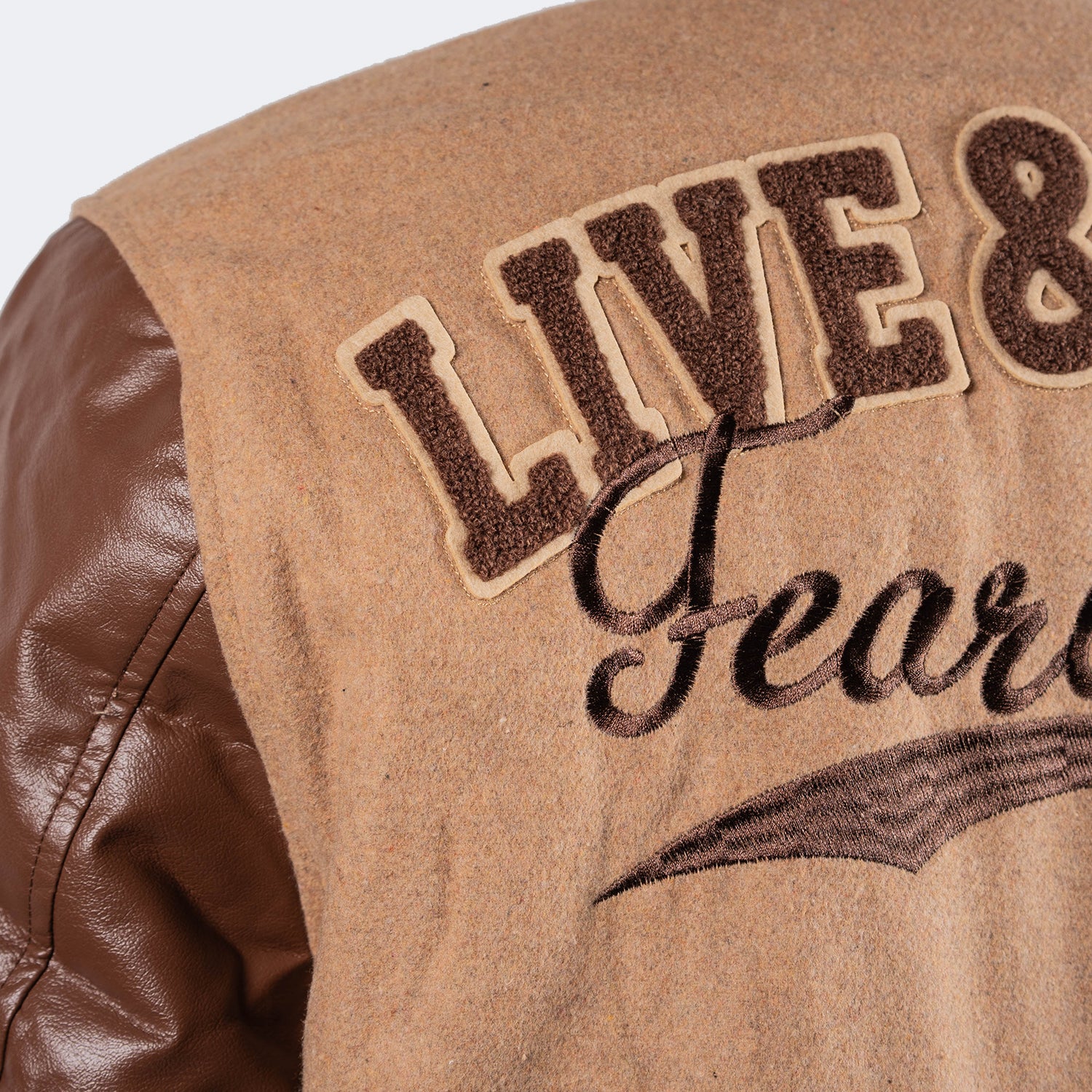 Men's TWO MILL TWENTY Live & Love Varsity Bomber Jacket Caramel