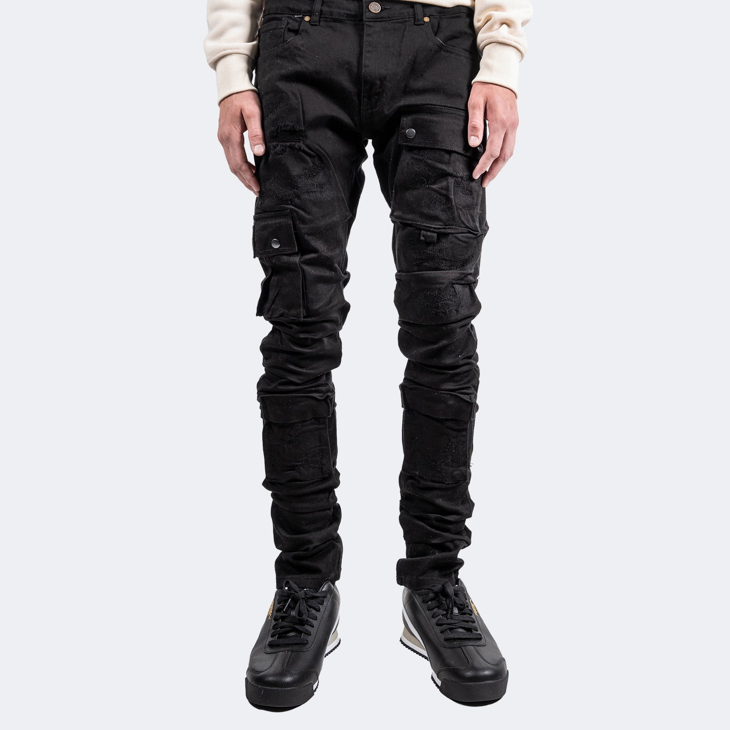 Men's TWO MILL TWENTY Cargo Skinny Stacked Jeans Jet Black