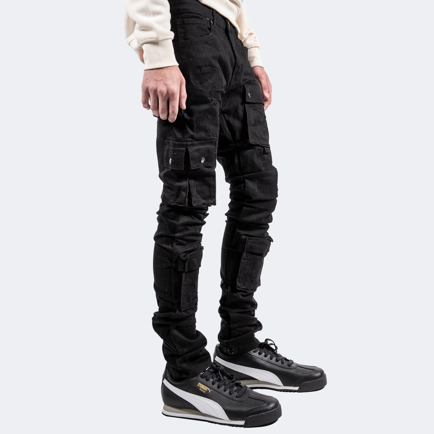 Men's TWO MILL TWENTY Cargo Skinny Stacked Jeans Jet Black
