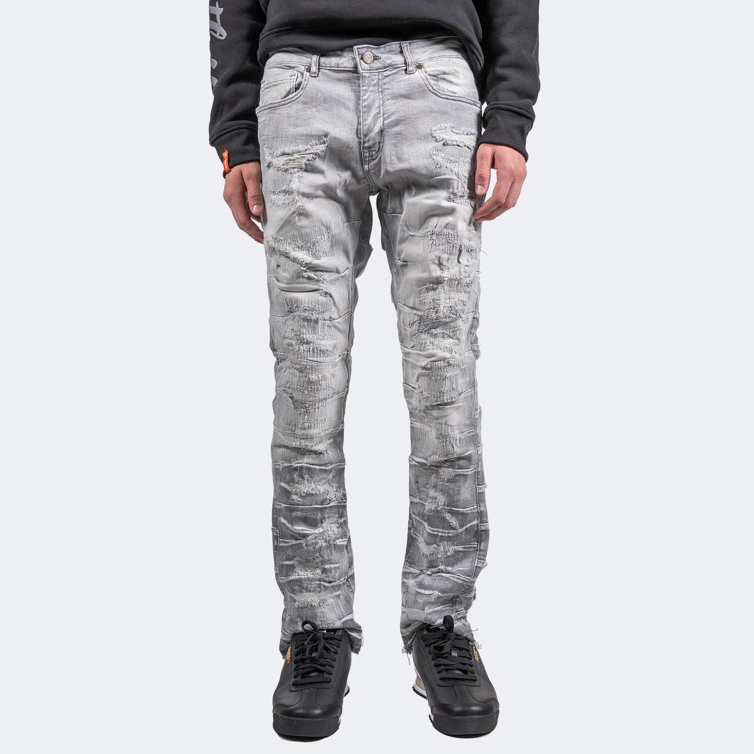 Men's TWO MILL TWENTY Distressed Pleat Leg Skinny Jeans Grey