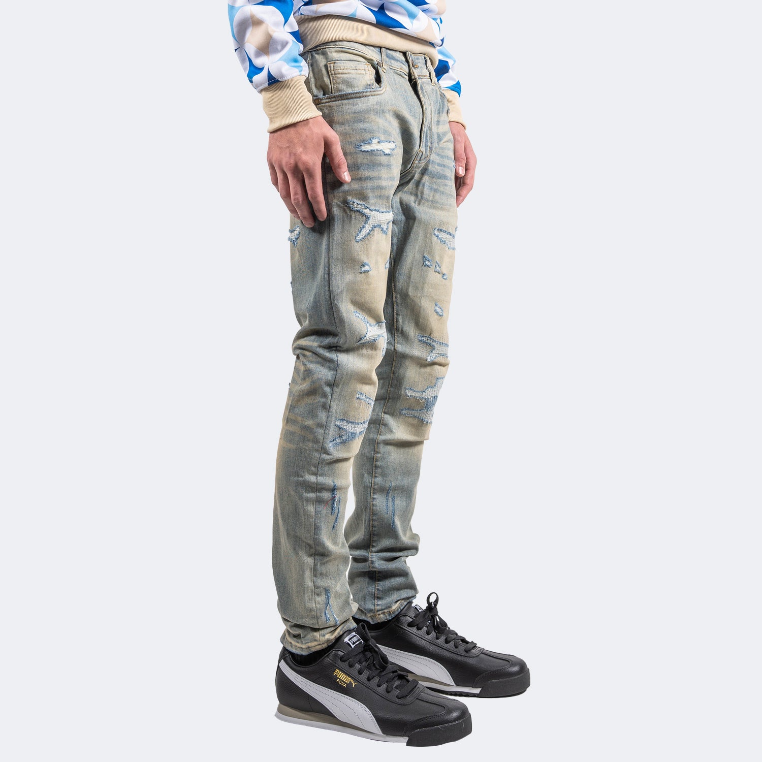 Men's TWO MILL TWENTY Distressed Skinny Jeans Light Vintage Blue