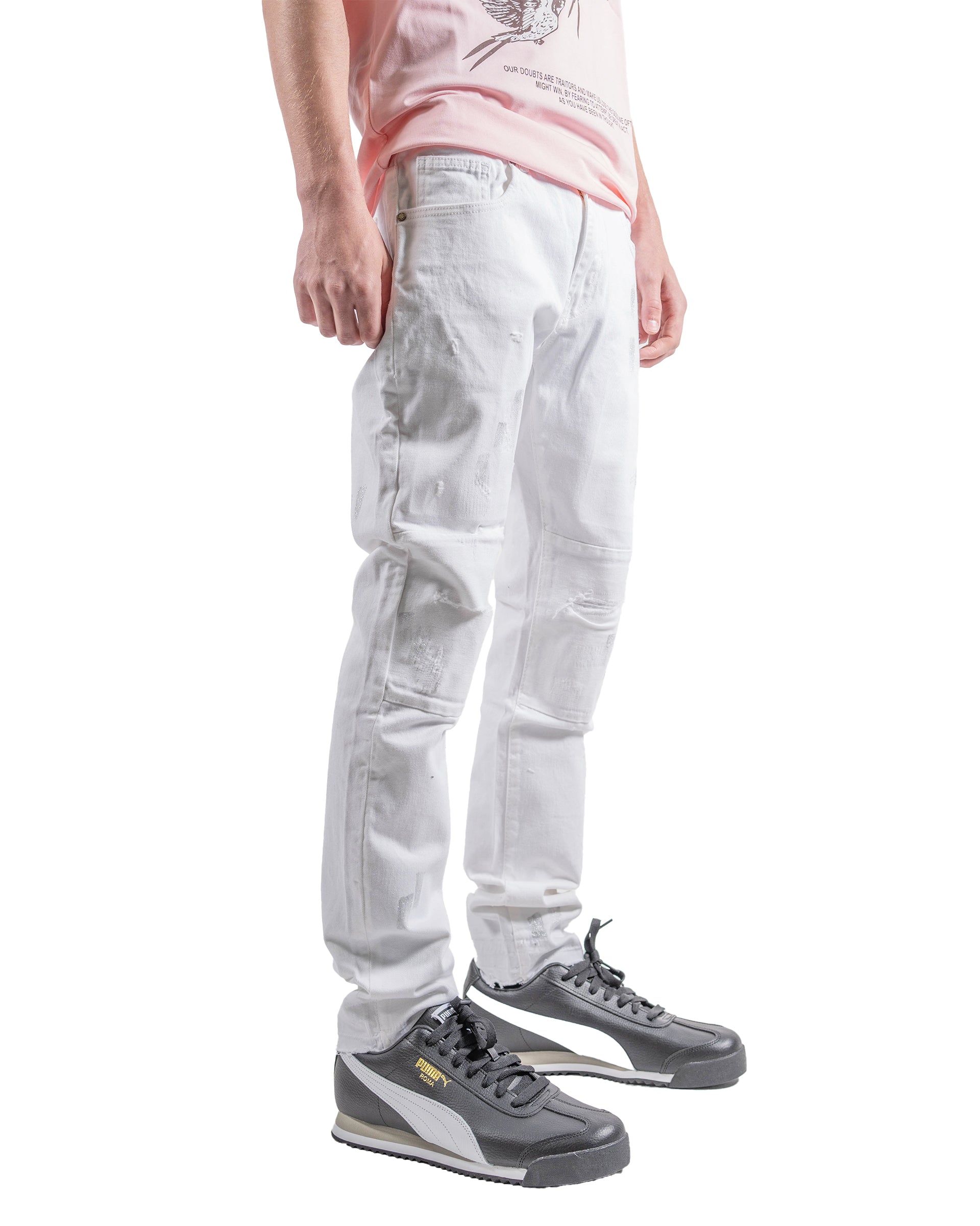 Men's TWO MILL TWENTY Silver Paint Skinny Jeans White