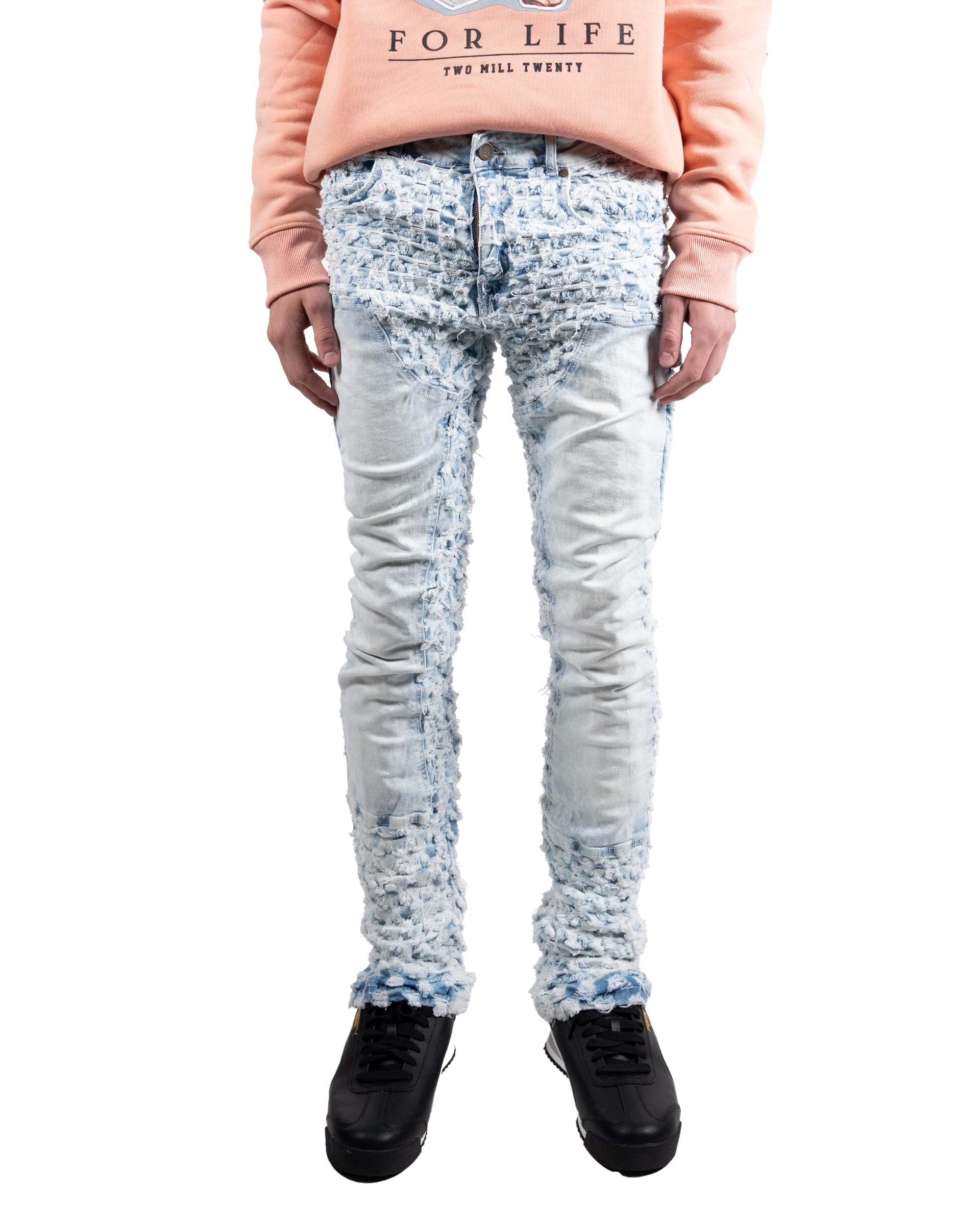 Men's TWO MILL TWENTY Frayed Texture Slim Boot Jeans