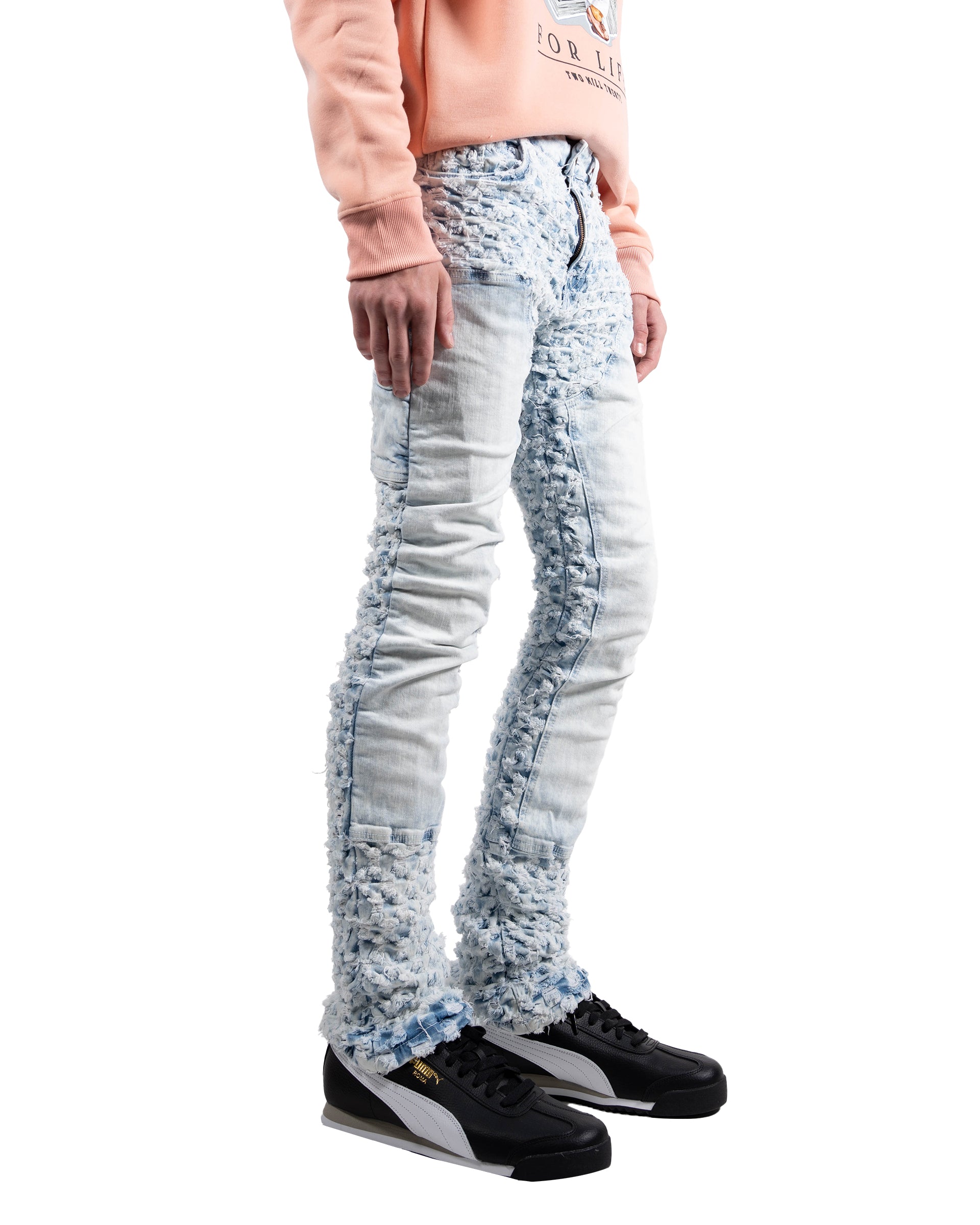 Men's TWO MILL TWENTY Frayed Texture Slim Boot Jeans