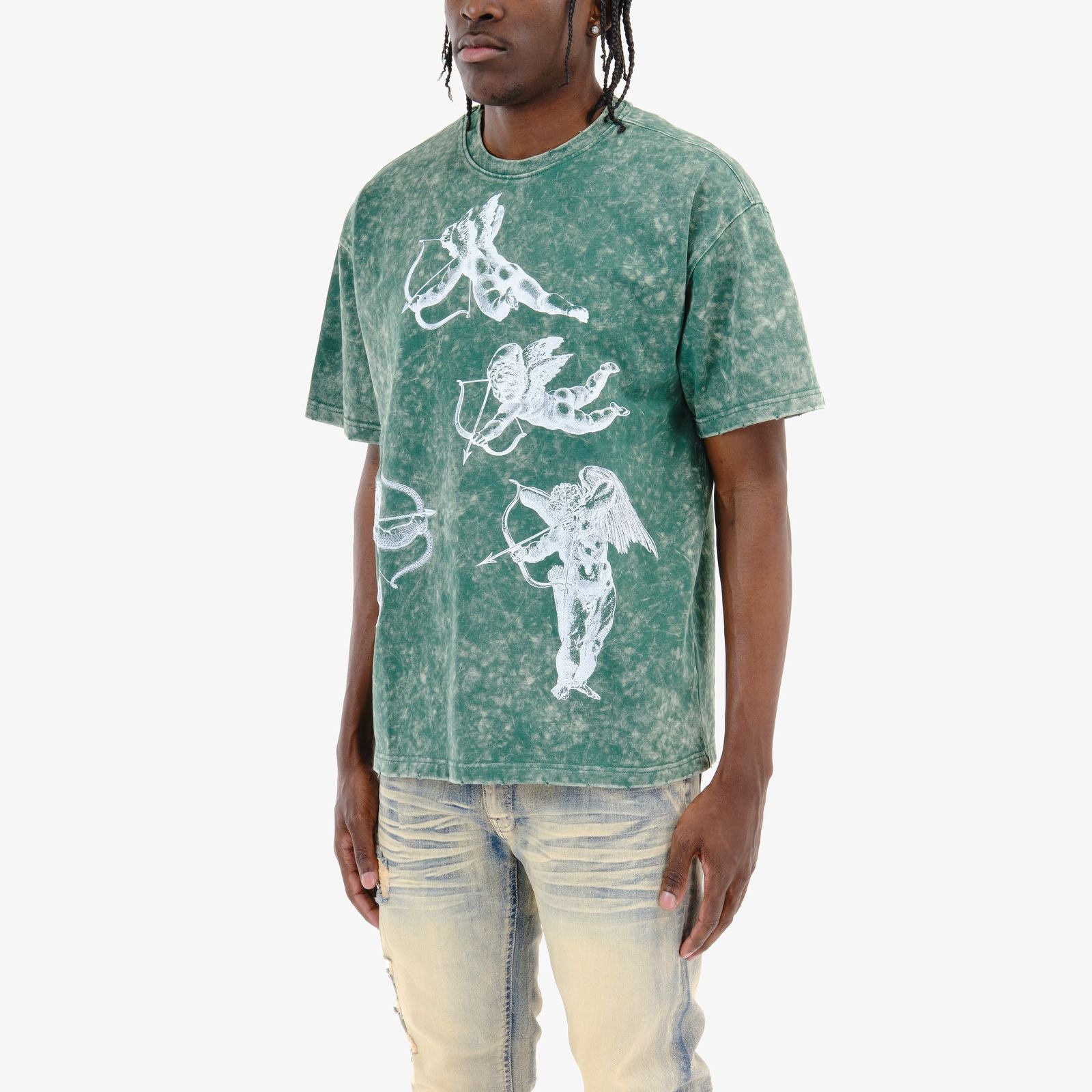Men's Copper Rivet Acid Wash Cupid T-Shirt Green