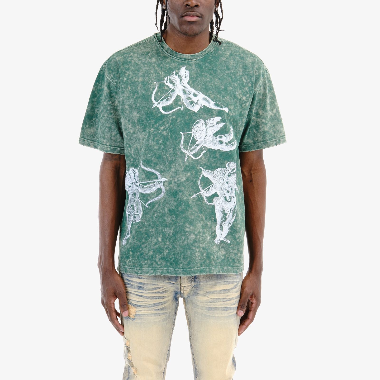 Men's Copper Rivet Acid Wash Cupid T-Shirt Green