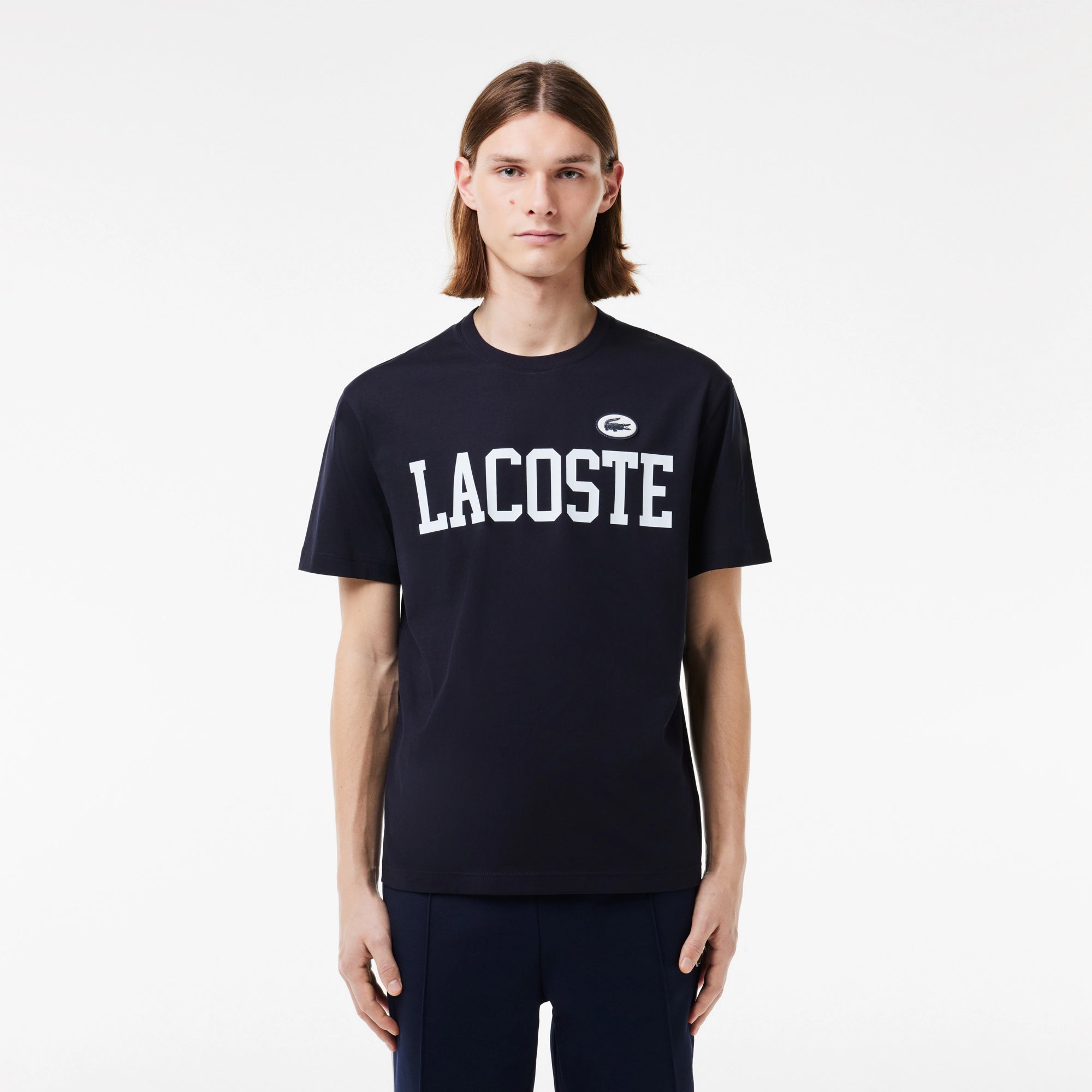 Men's Lacoste Cotton Contrast Print & Badge T-Shirt Abysm Blue