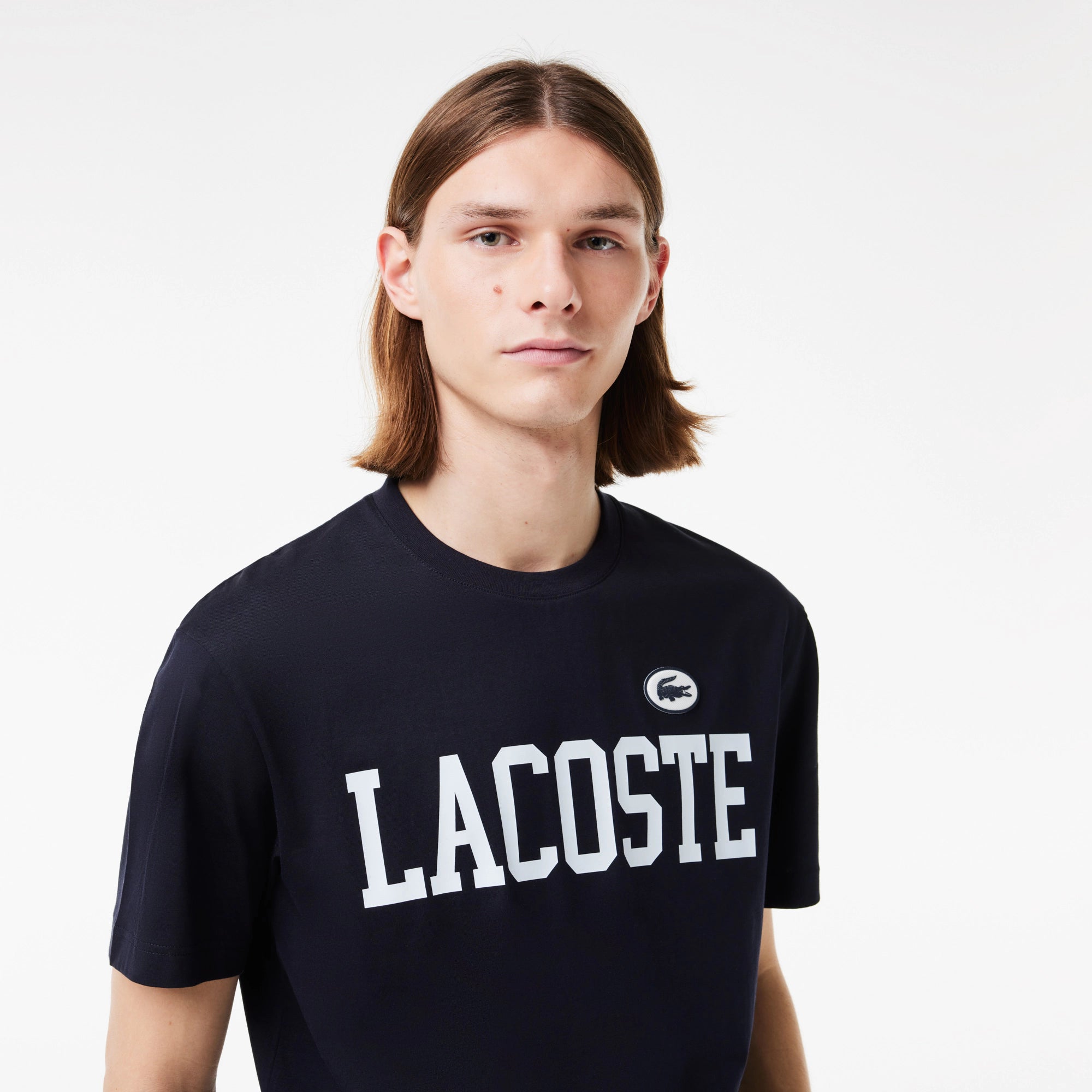 Men's Lacoste Cotton Contrast Print & Badge T-Shirt Abysm Blue