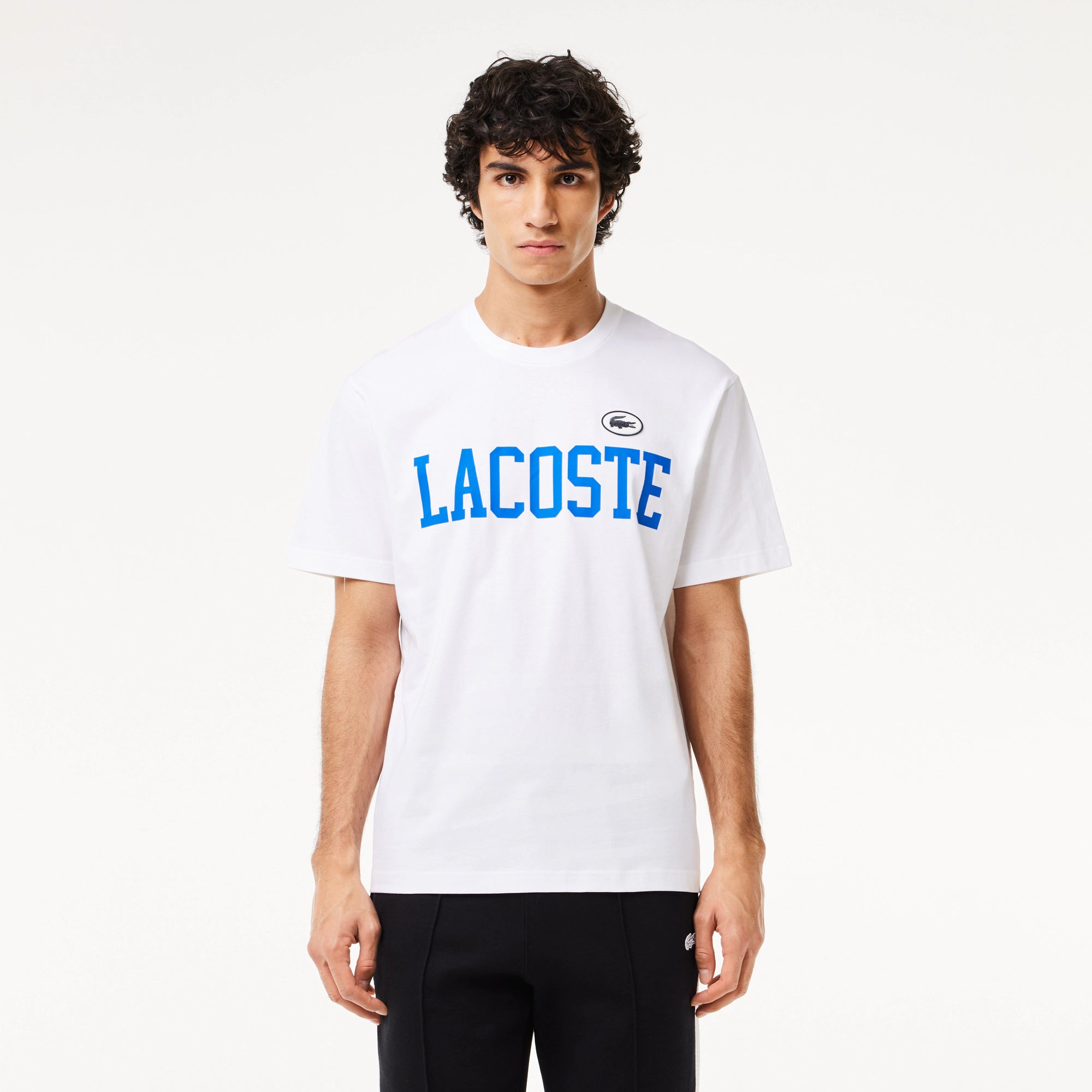 Men's Lacoste Cotton Contrast Print & Badge T-Shirt White