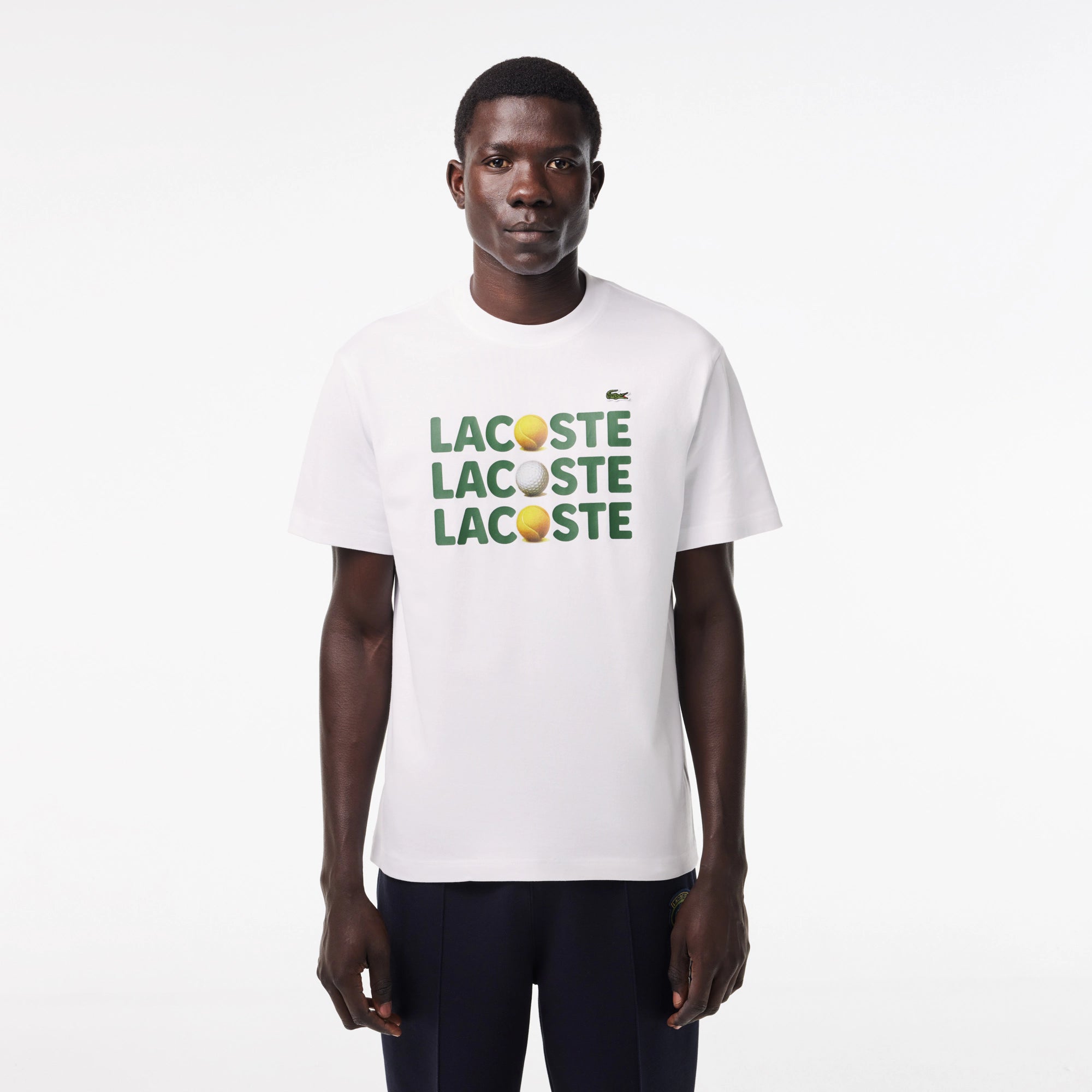 Men's Lacoste Heavy Cotton Tennis Ball Print T-Shirt White