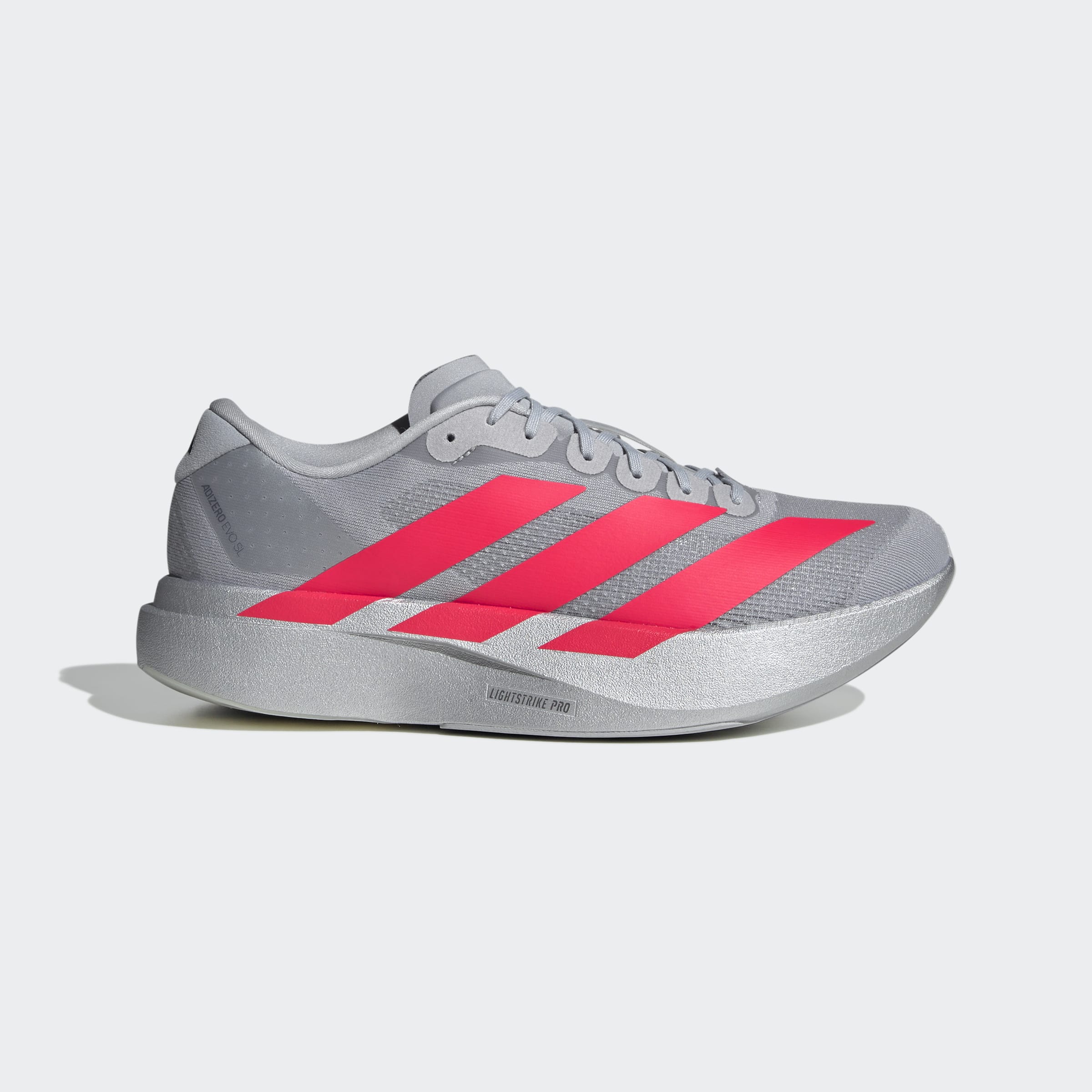 Men's adidas Running Adizero Evo SL Shoes Silver Metallic / Lucid Red