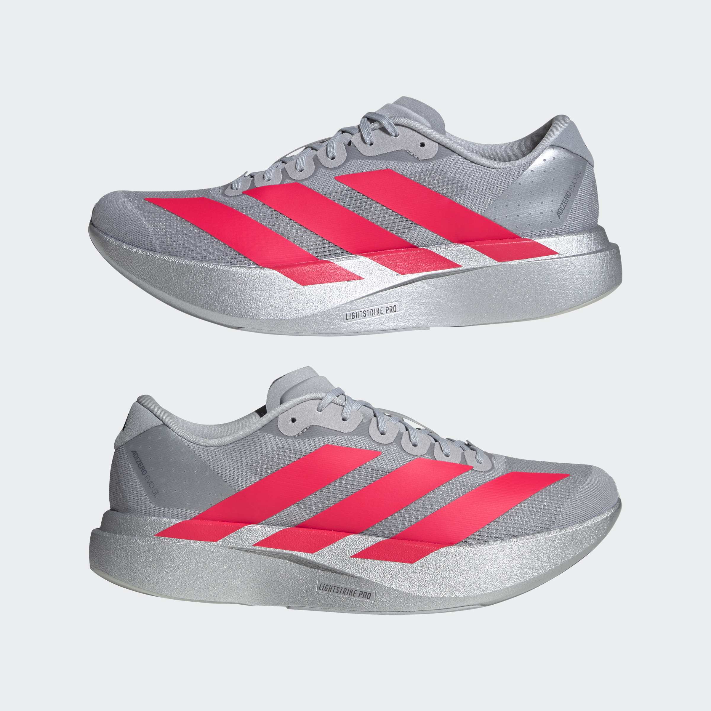 Men's adidas Running Adizero Evo SL Shoes Silver Metallic / Lucid Red